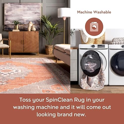 Miniatura 3 de nuLOOM Alicia - Alfombra de medallón lavable a máquina, 4 x 6 pies, color óxido, rectangular, 0.15 pulgadas de grosor