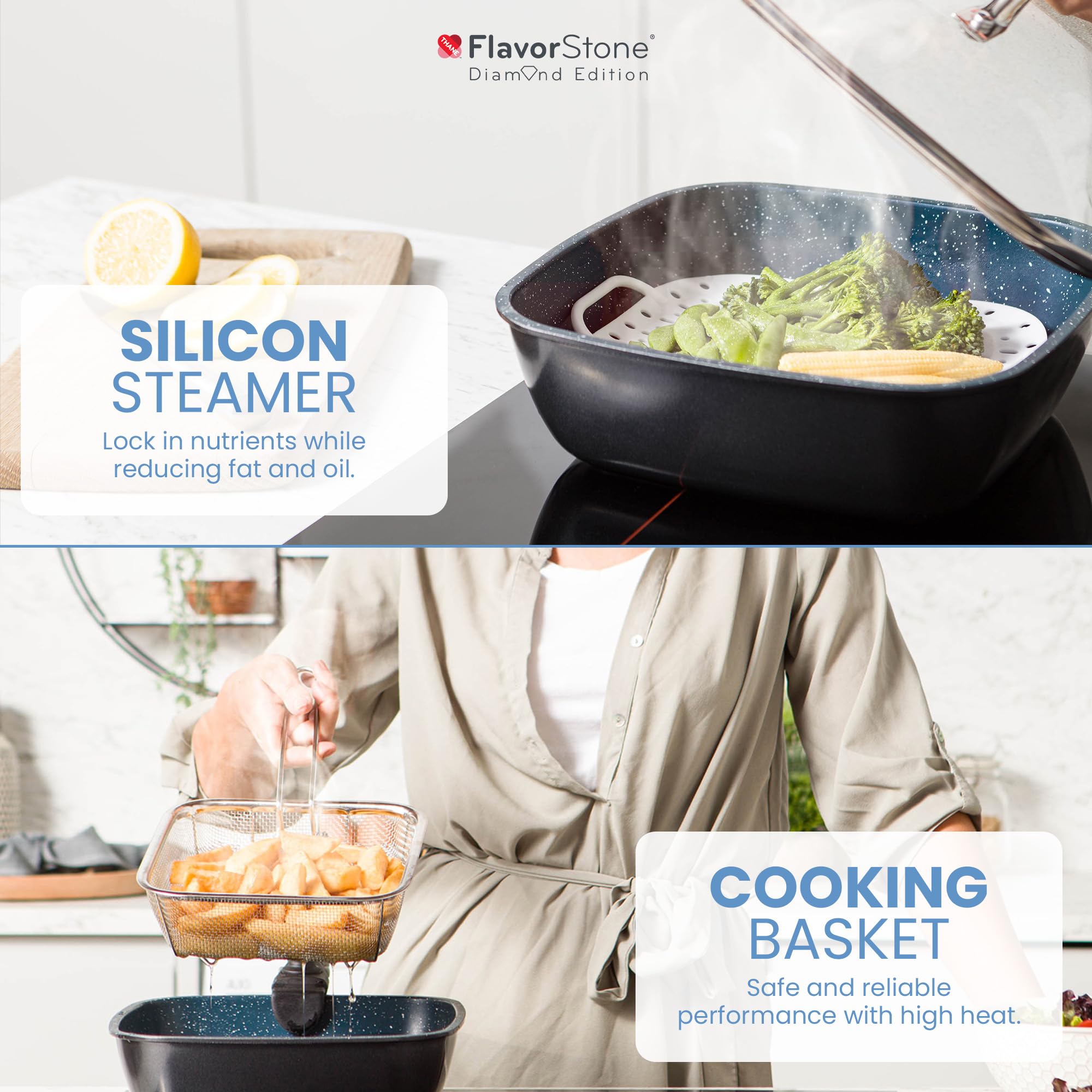 FlavorStone Diamond Non Stick Induction Pan Set - Chef's Collection | Set Antiadhesif Diamond, Aluminium Et Ceramique, Compatible Induction, Passe Au Four, Chefs Collection