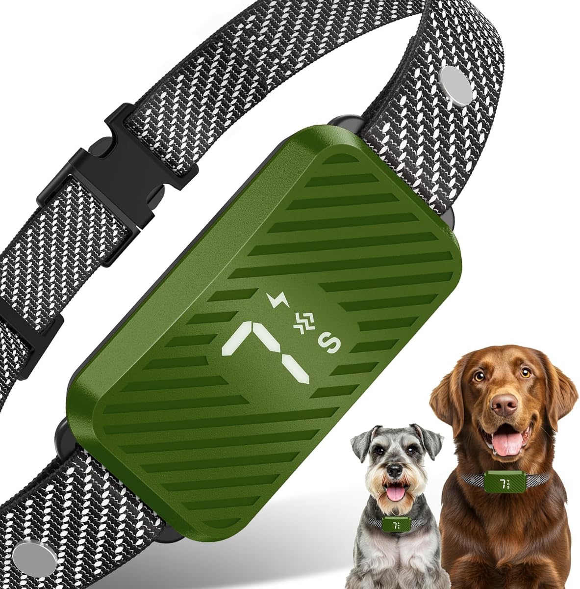 Dog Bark Collar for Large Medium Small Dogs, Effective No-Bark Collar, Smart Barking Collar, Rechargeable Bark Collar with 7 Sensitivity, 3 Modes, Waterproof, Green