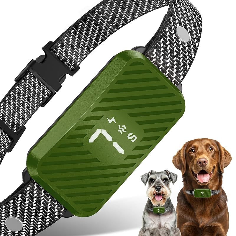 Coleira Antilatido para Cães com Sensor Duplo, 7 Sensibilidades e 3 Modos KJKZO Sage Green Jet Black, Pacote com 1