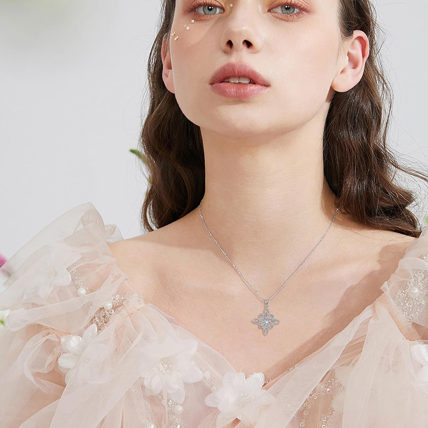 URONE Pentagram/Triple Moon/Hecate/Sun Necklace Sterling Silver Crescent Moon Phase Pentacle Moonstone/100 Languages Pendant Wiccan Jewelry Gifts for Women - Image 6