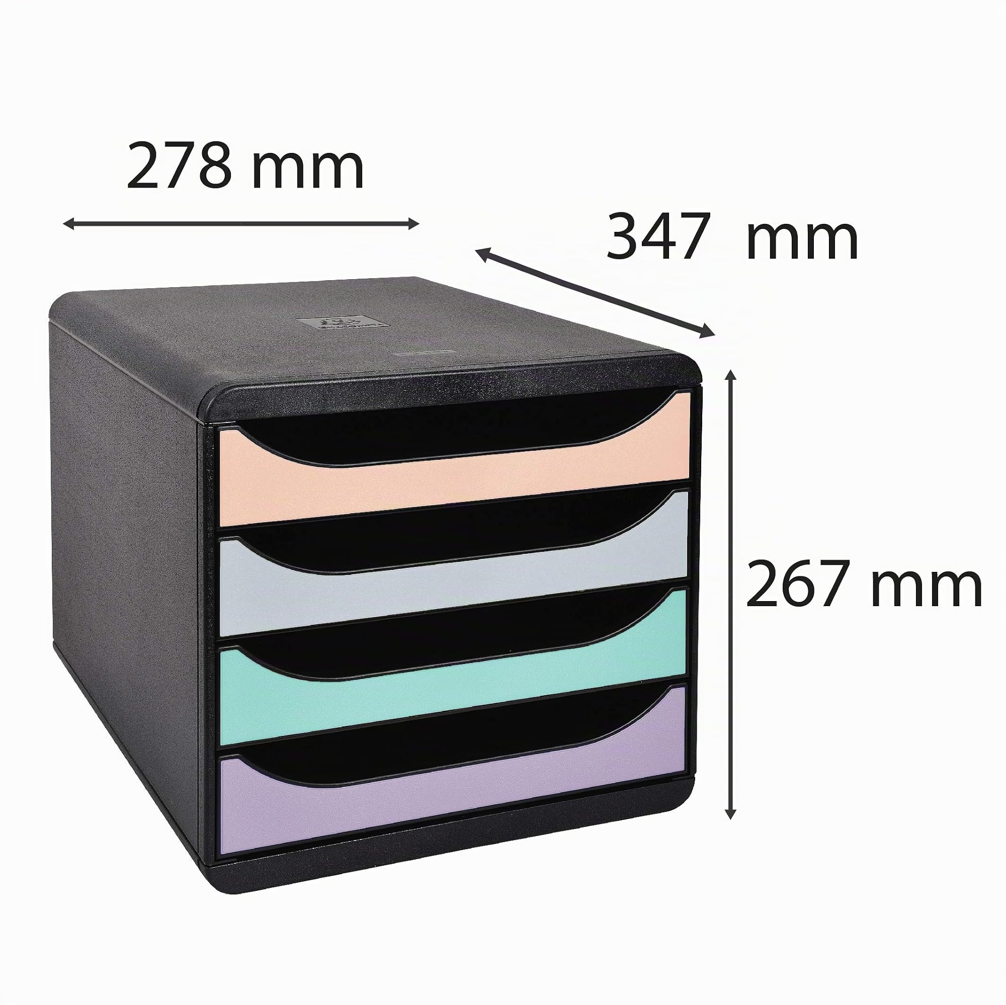 Exacompta 3104296D Premium Ablagebox mit 4 Schubladen für DIN A4+ Dokumente. Belastbare Schubladenbox mit hoher Kapazität für mehr Platz auf dem Schreibtisch Big Box Aquarel Schwarz|Pastell