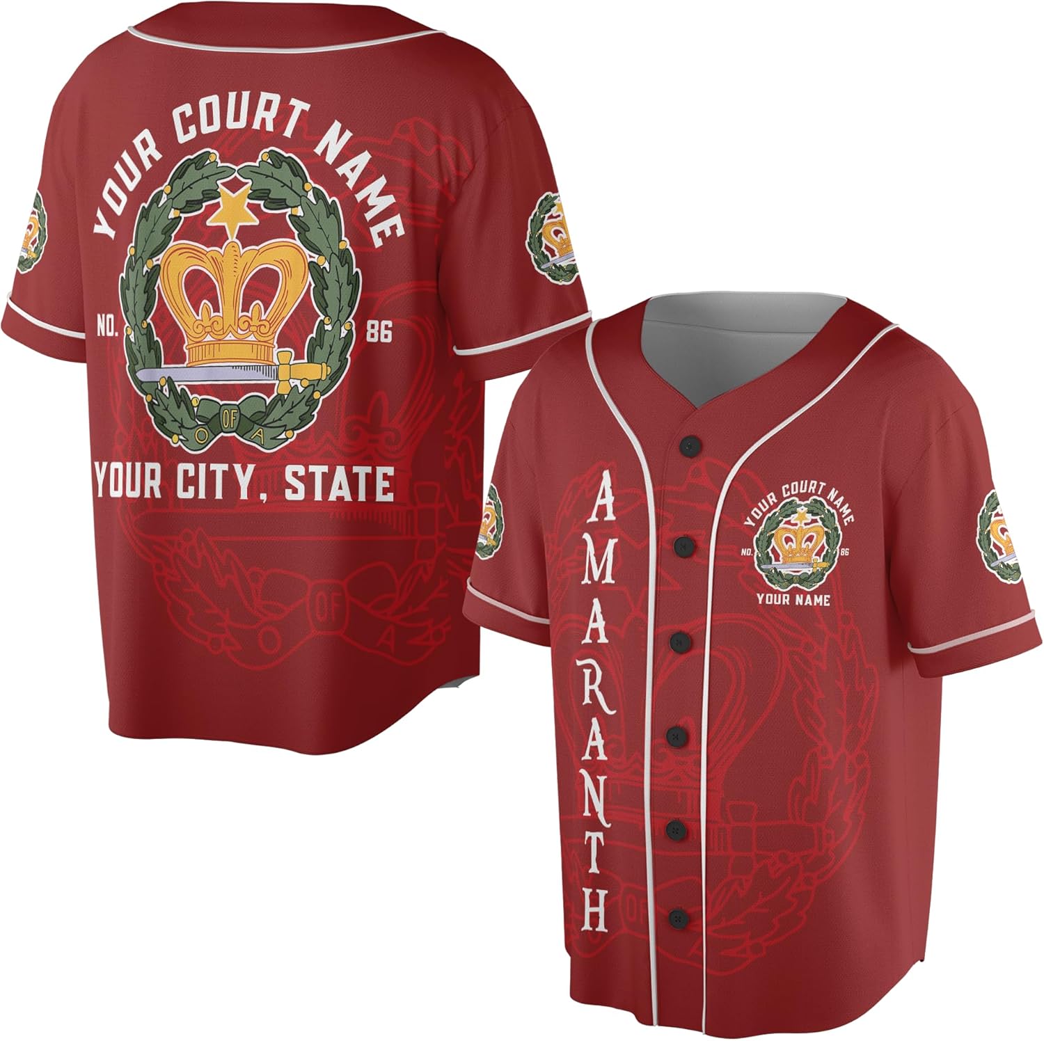 Custom Name Court Name Order of The Amaranth OES Freemasonry 3D Baseball Jersey S-5XL