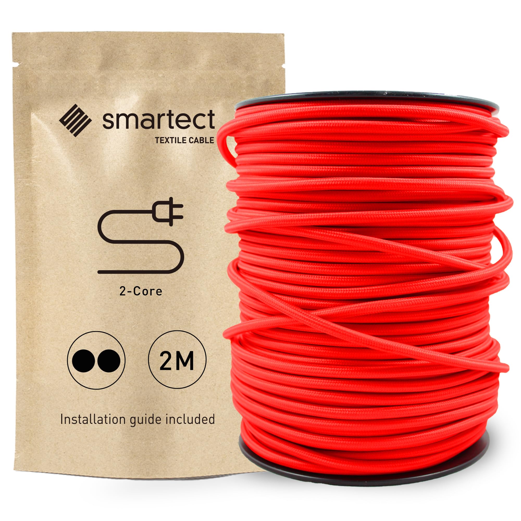 smartect Braided Cable, Red, 2 Metres 2 Core Electrical Cable (2 x 0.75mm²) Vintage Fabric Electrical Wire for your DIY project