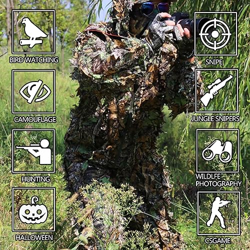 Miniatura 7 de Traje Ghillie, traje de camuflaje frondoso 3D, ropa de camuflaje de caza, ropa de bosque para caza, Airsoft, fotografía de vida silvestre