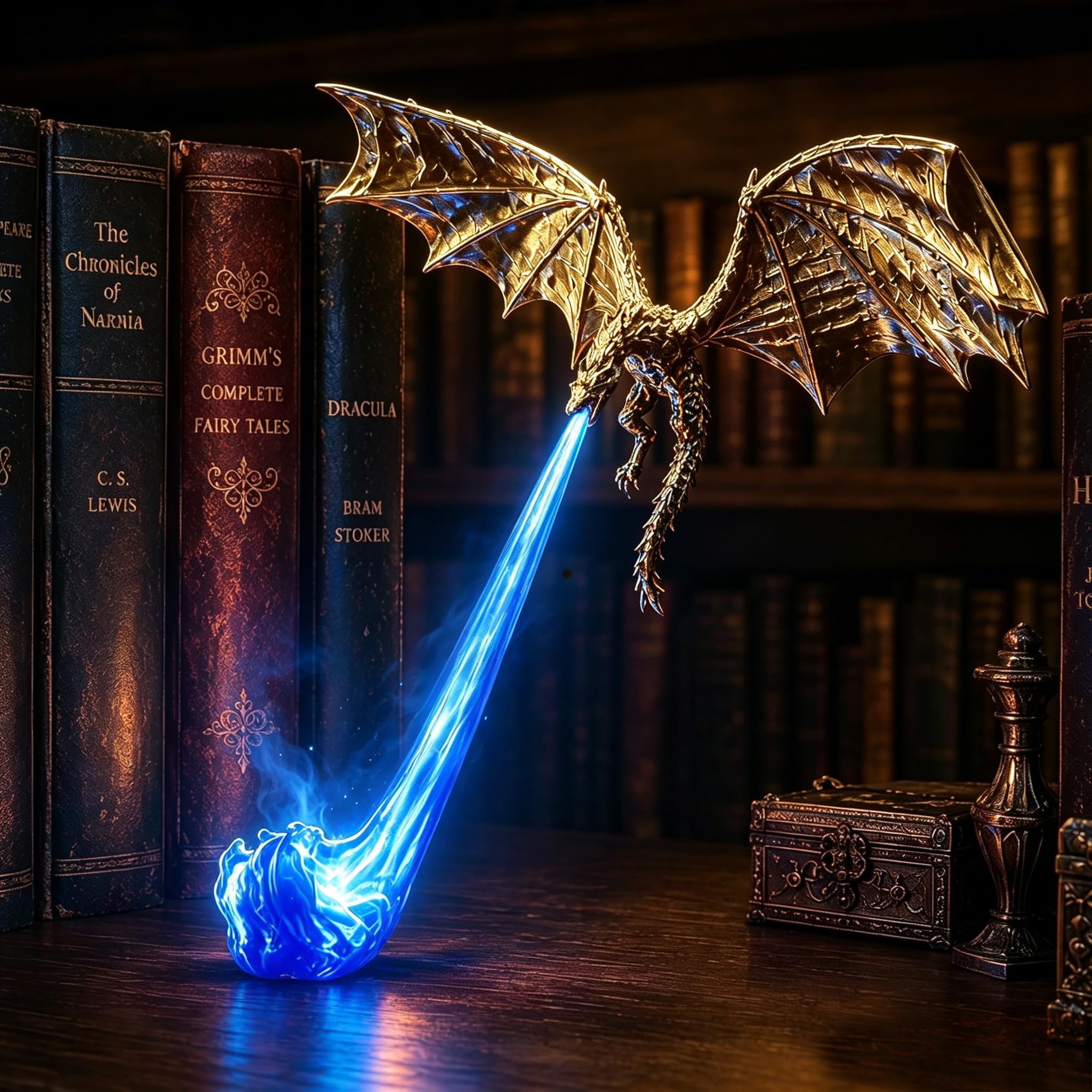 Dragon Bookshelf Light, 3D Printed Fire Breathing Dragon Book，Style 4：Small