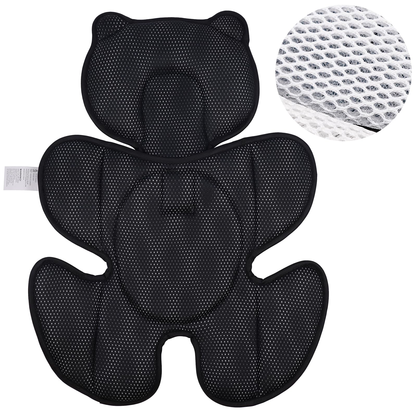 storchenbeck 3D-Mesh Babyeinlage – Atmungsaktives Neugeborenen-Kissen für Kinderwagen, Babyschale & Hochstuhl – Verstellbar, Waschbar, Ergonomisch – Schwarz