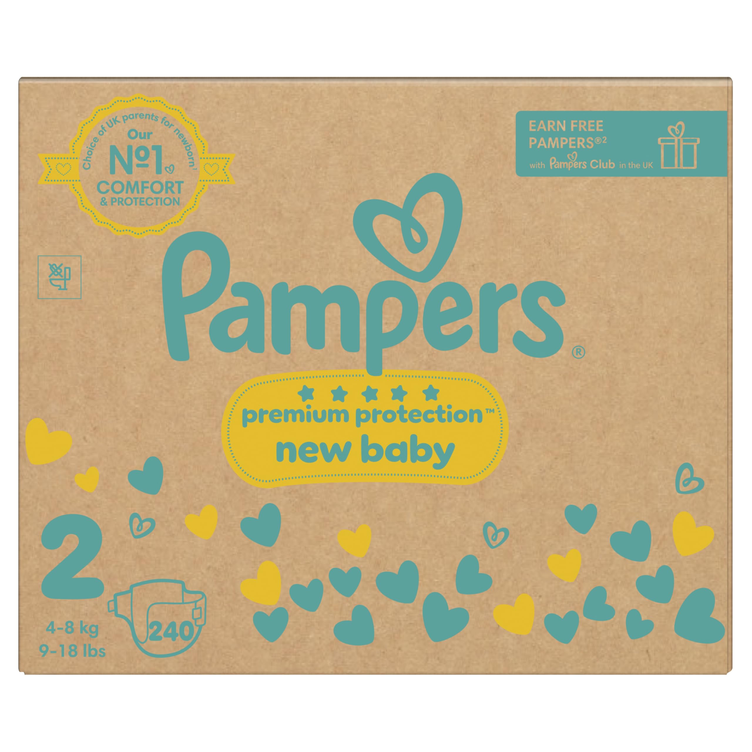 Pampers Premium Protection - Toallitas para bebé, tamaño 2, 180 pañales, 2 kg a 5 kg, paquete mensual + toallitas húmedas Pampers Harmonie Aqua, 1 paquete de 10 toallitas