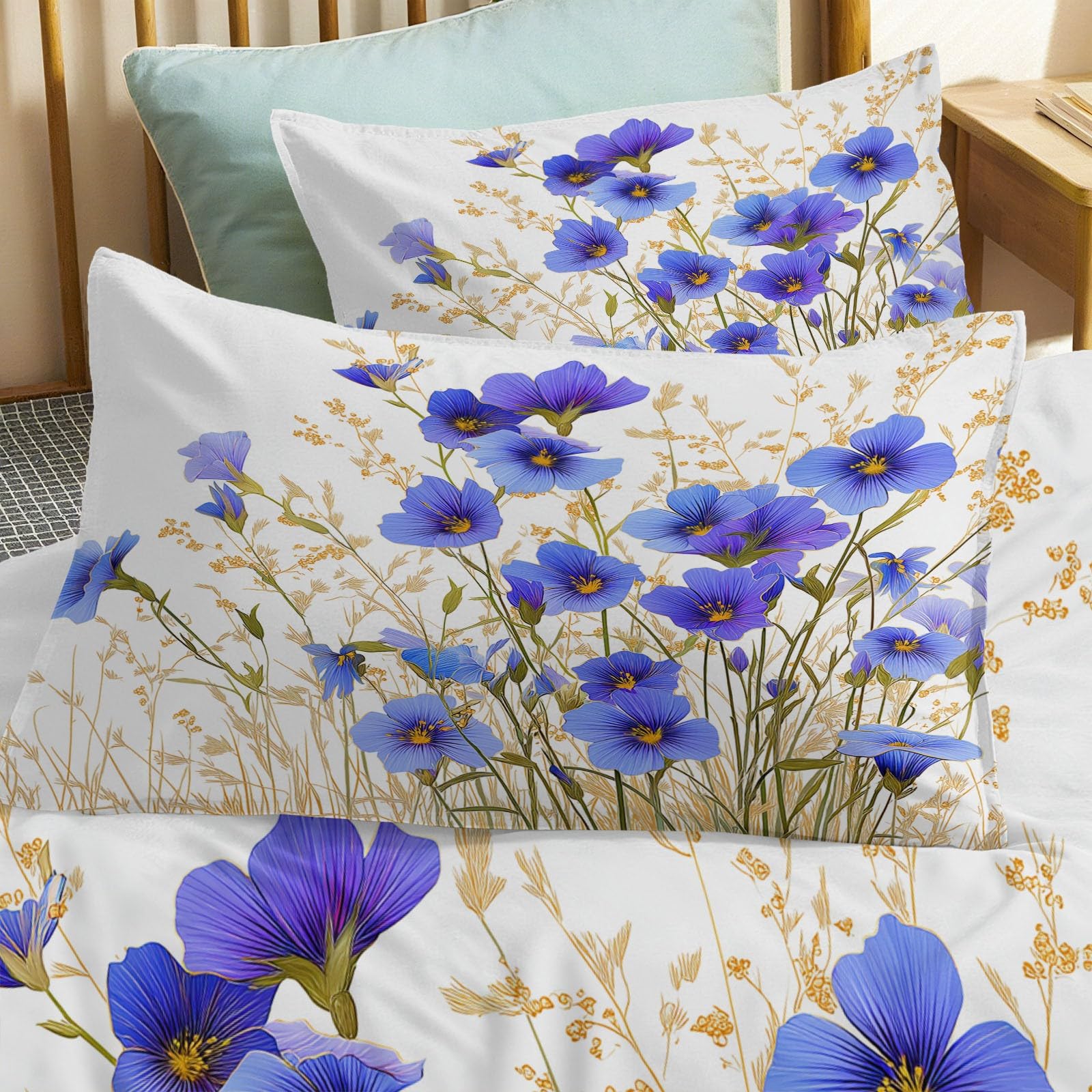 Generisch Miękka pościel 155 x 220 cm, 3-częściowy zestaw pościeli z 2 poszewkami na poduszkę 80 x 80 cm – elegancka pościel z motywem kwiatów, dla chłopców, dziewczynek, dzieci, dekoracja pokoju