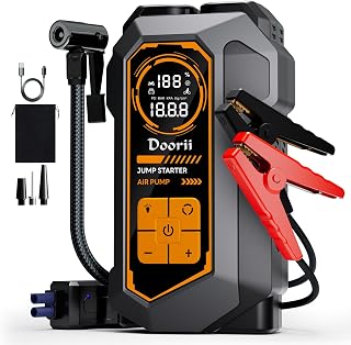 Doorii 6000A Jump Starter with 150PSI Air Compressor, Portable Tire Inflator, Power Bank & 400LM LED for 10L Gas/8L Diesel Engines