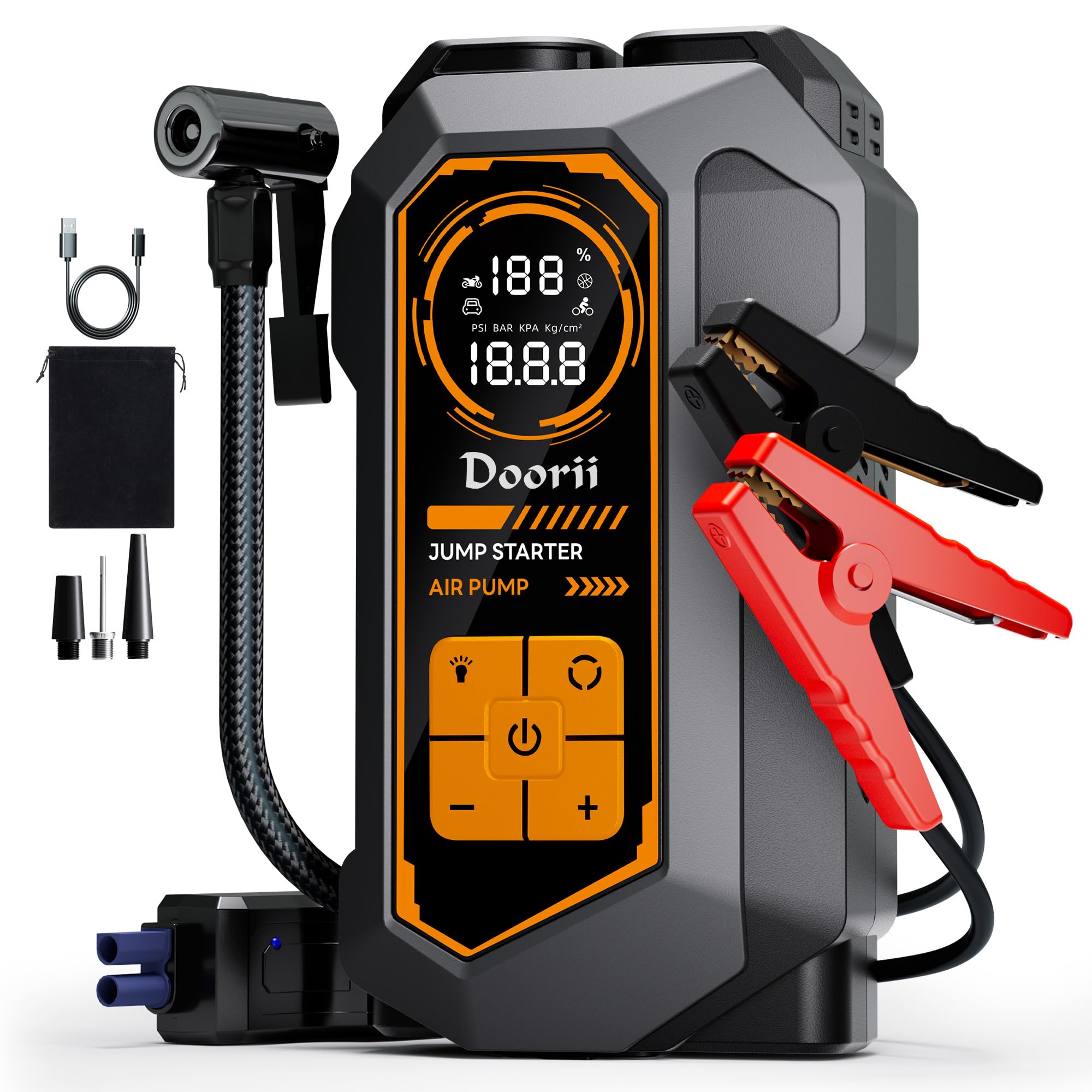 Jump Starter with Air Compressor, Car Jumper Starter Portable 6000A, 150PSI Tire Inflator/Air Pump, LED Flashlight for Up to 10.0L Gas / 8.0L Diesel Engines