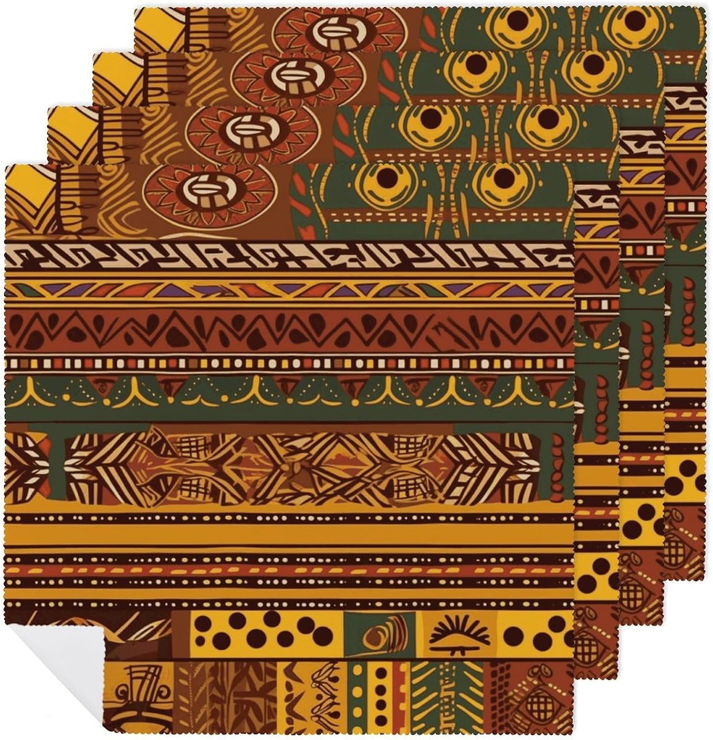 African National Patterns Cloth Napkins for Christmas Dining - 4 PCS Reusable Satin 18.7x18.7 Inch Washable Soft Table Napkins for Wedding, Holiday Decor & Eco-Friendly Kitchen Gifts