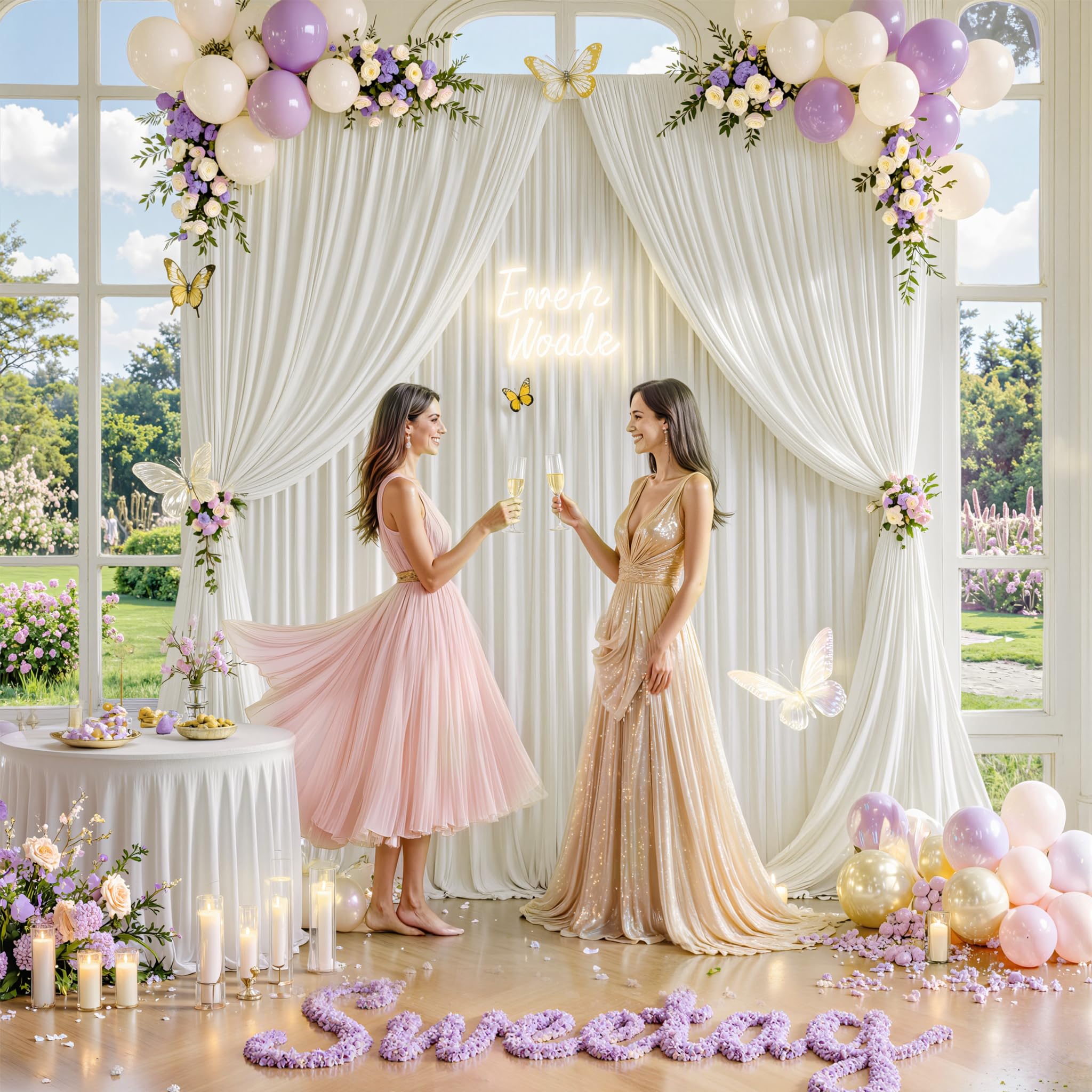 Faltenfreier elfenbeinfarbener Hintergrund für Hochzeitsfeiern, Polyester, elfenbeinfarben, Fotohintergrund, 2 Paneele, 1,5 x 3 m, für Babyparty, Fotoshooting, Verlobung, Geburtstag, Party,