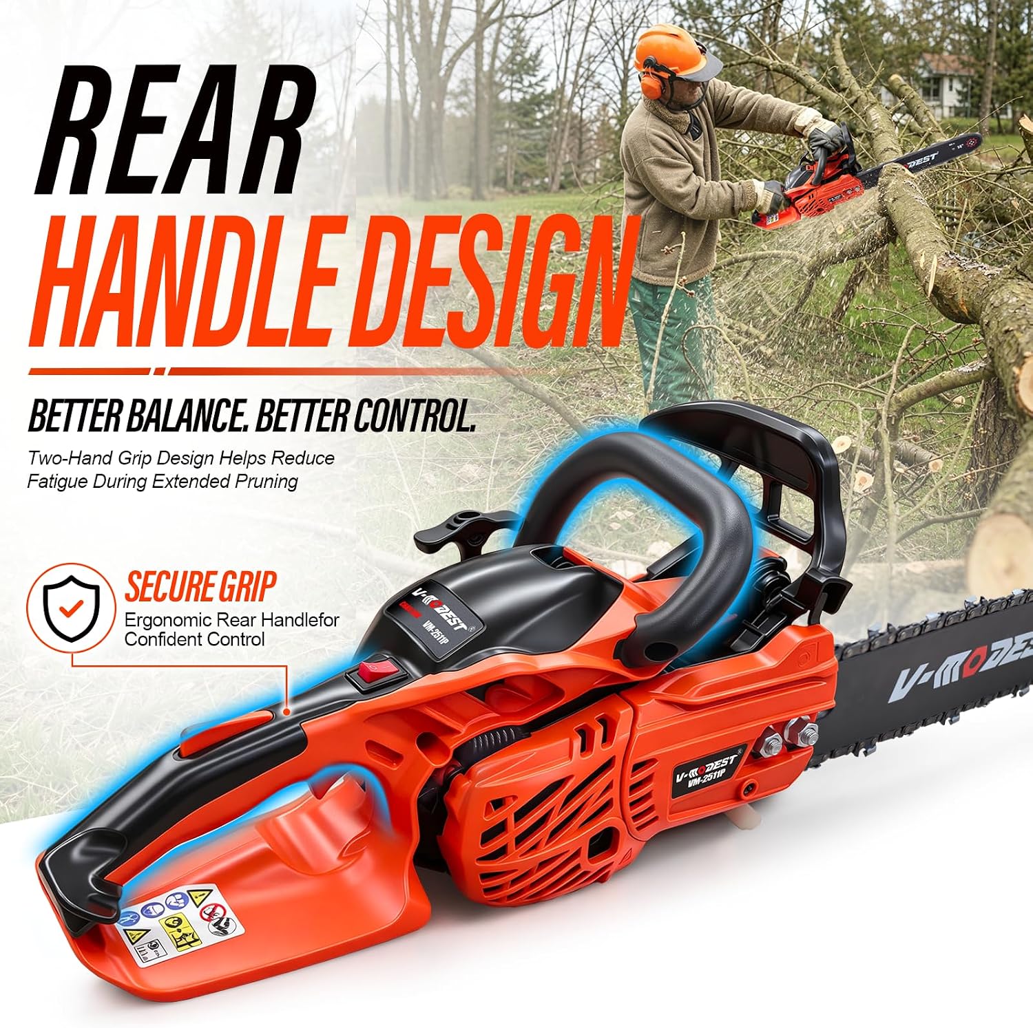 14 inch Gas Chainsaw, 25cc Lightweight Rear Handle Chainsaw photo 7