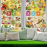 Vista 6 de Whaline Calcomanías para ventana de fiesta mexicana, calcomanías de doble cara para ventana de Cinco de Mayo, calcomanías de PVC para ventana