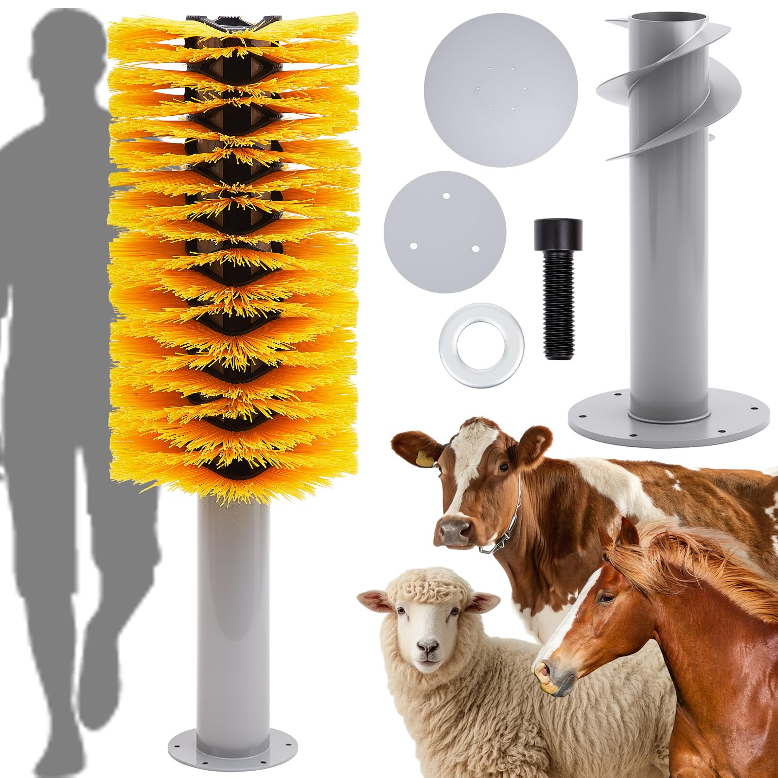 Photo 1 of ** NEW ** 63 x 22" Livestock Scratching Brush Post Extra Large Cow Cattle Scratcher Self Grooming Brush Post with Ground Installation Kit for Horse Goat Pig Clean The Back(Without Underground Installation Kit)