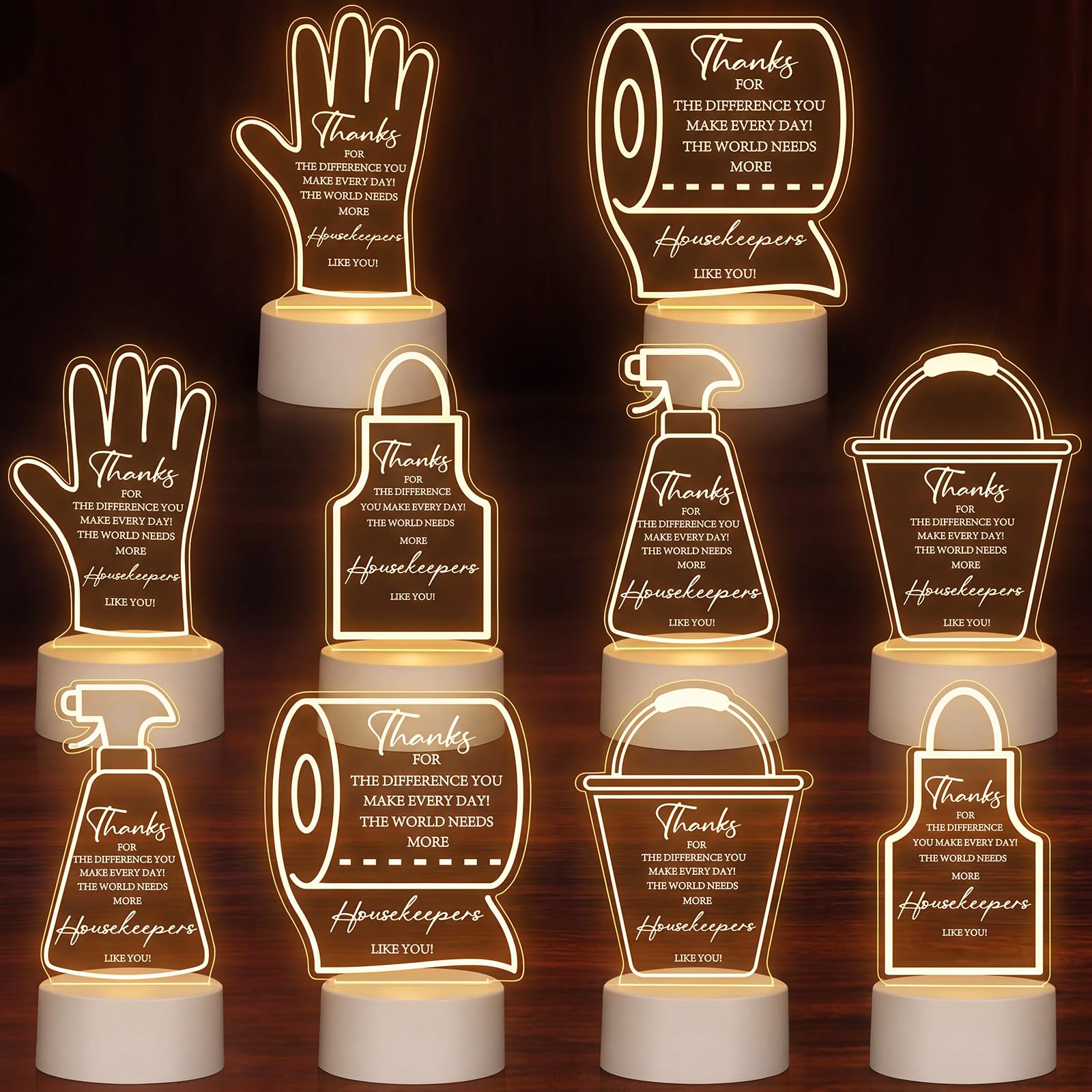 Tuanse 10 pz Housekeeping Apprezzamento Regalo Bulk Acrilico Notte Luce LED con Inciso Governanti Lampada da Notte con Base Rn CNA Regali di ringraziamento per la casa Dipendenti Personale Decorazione