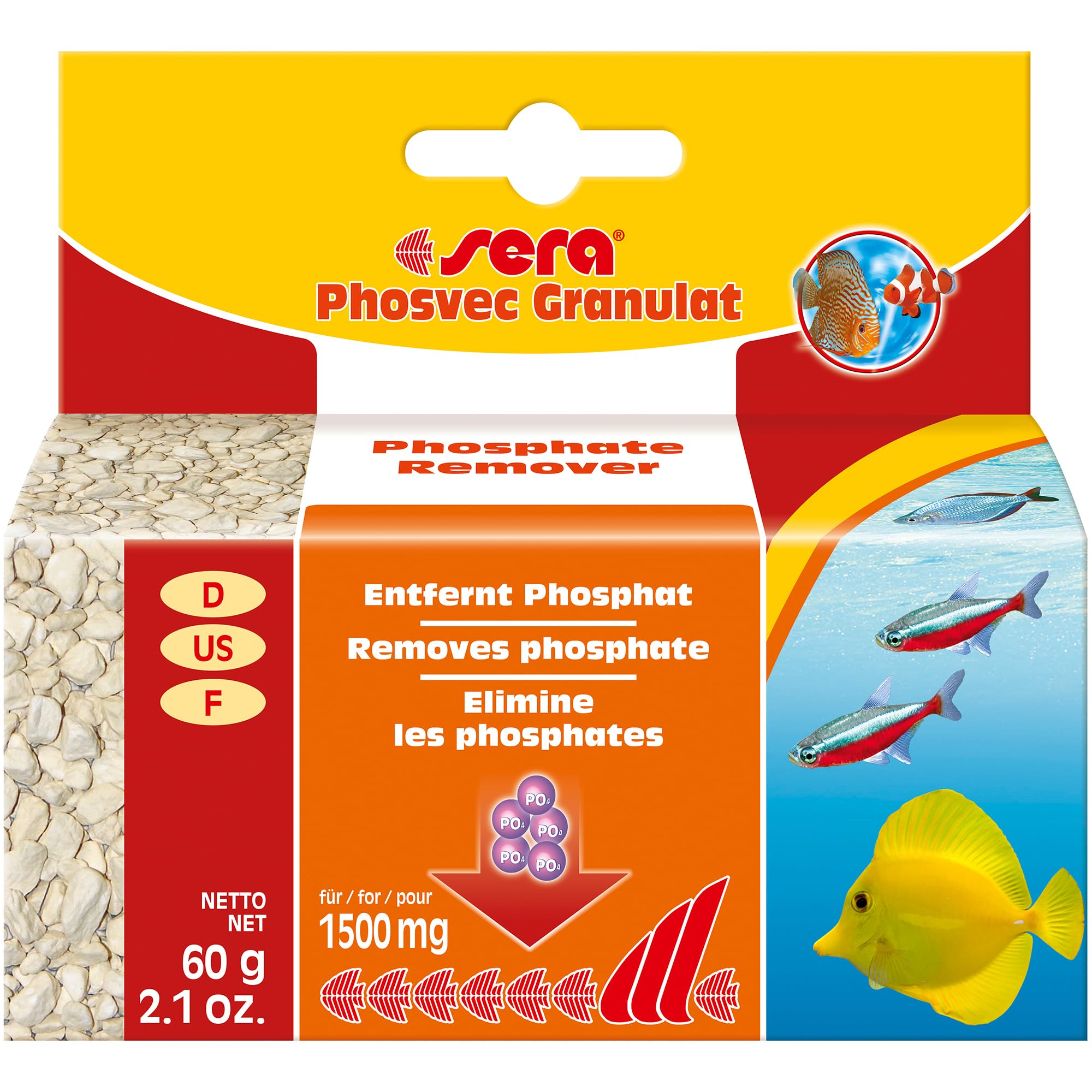 Sera phosvec granules remove phosphate the main nutrient for algae easily and safely with long-lasting effect from the aquarium (filter material in laboratory quality).