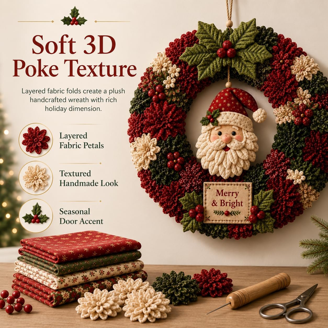 Kit Fai Da Te Per Ghirlanda Natalizia 3D in Tessuto, Ideale Per Adulti (#E)