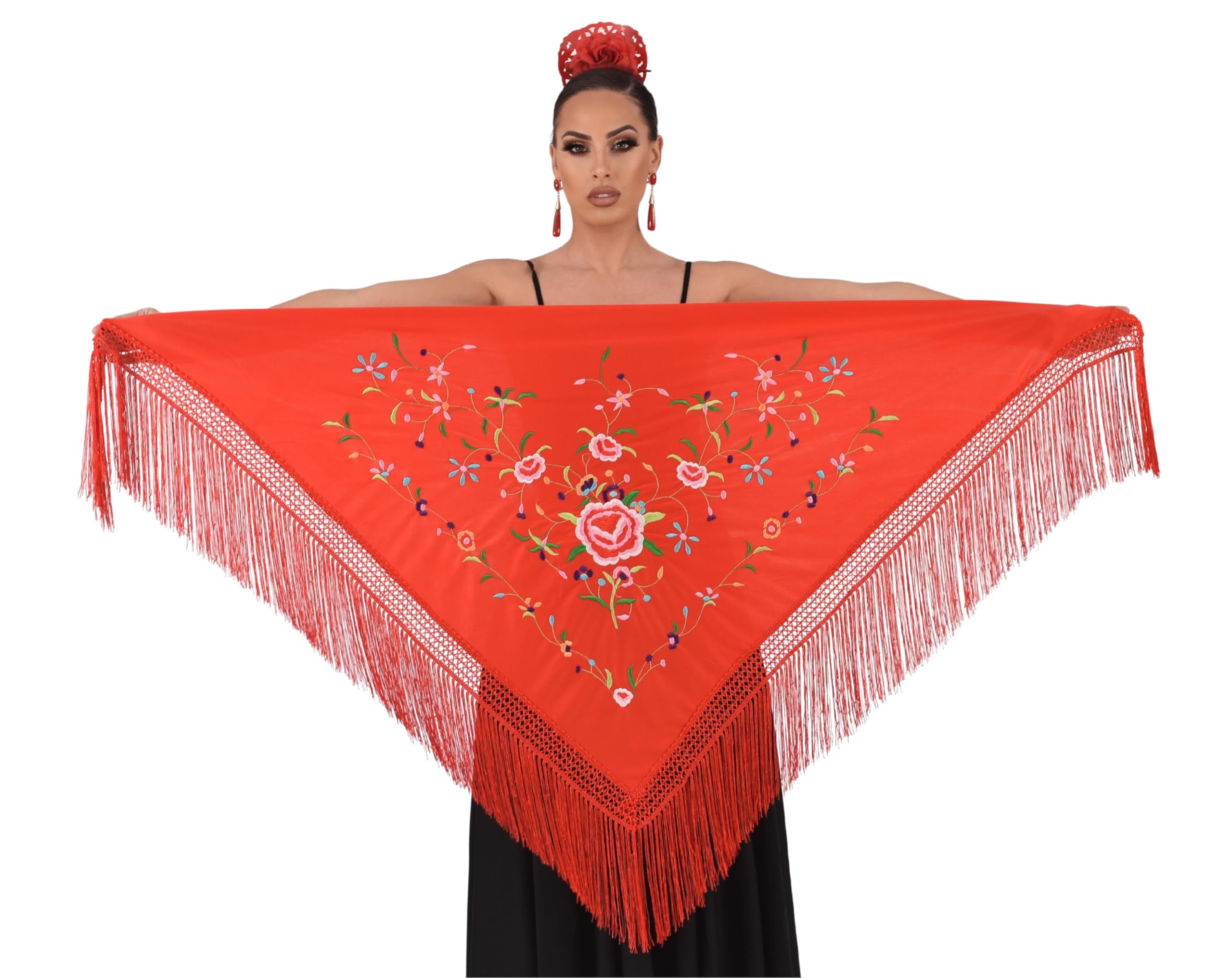 AMINA JAADEFlamenco shawl MEDIUM embroidered on one side. 160X75cm, Fringes of 15 cm