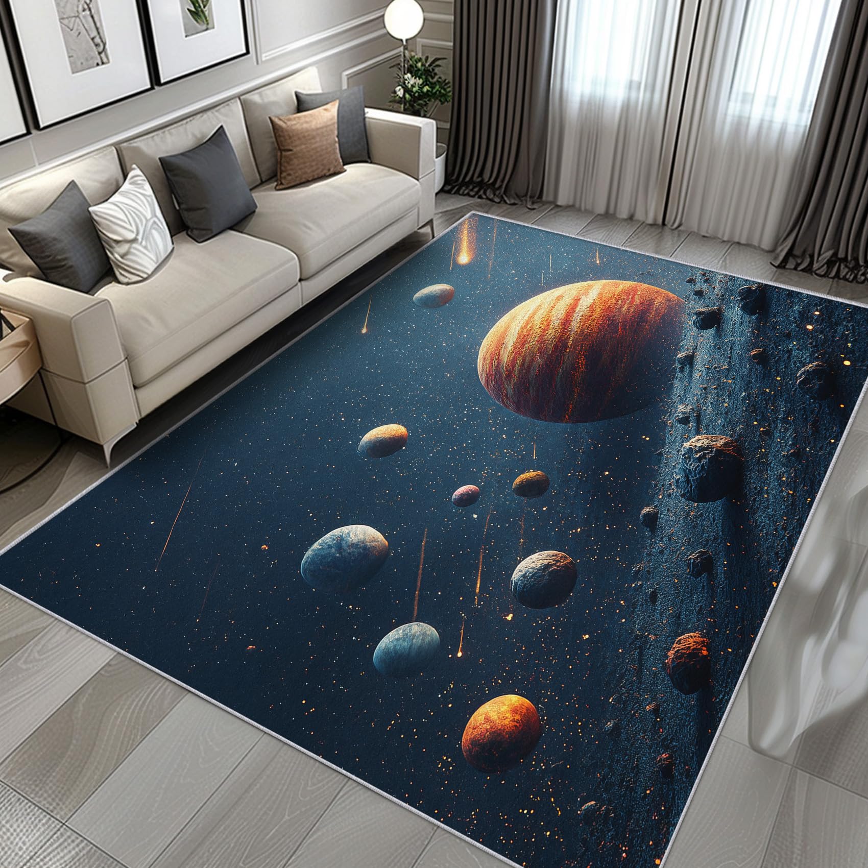 Generisch Planet Weltraum Teppich, Teppich Schlafzimmer Wohnzimmer Universum Galaxie, Wohnzimmerteppich Schlafzimmer Dekoration rutschfeste Waschbar Flanell 160x230 cm V-M5