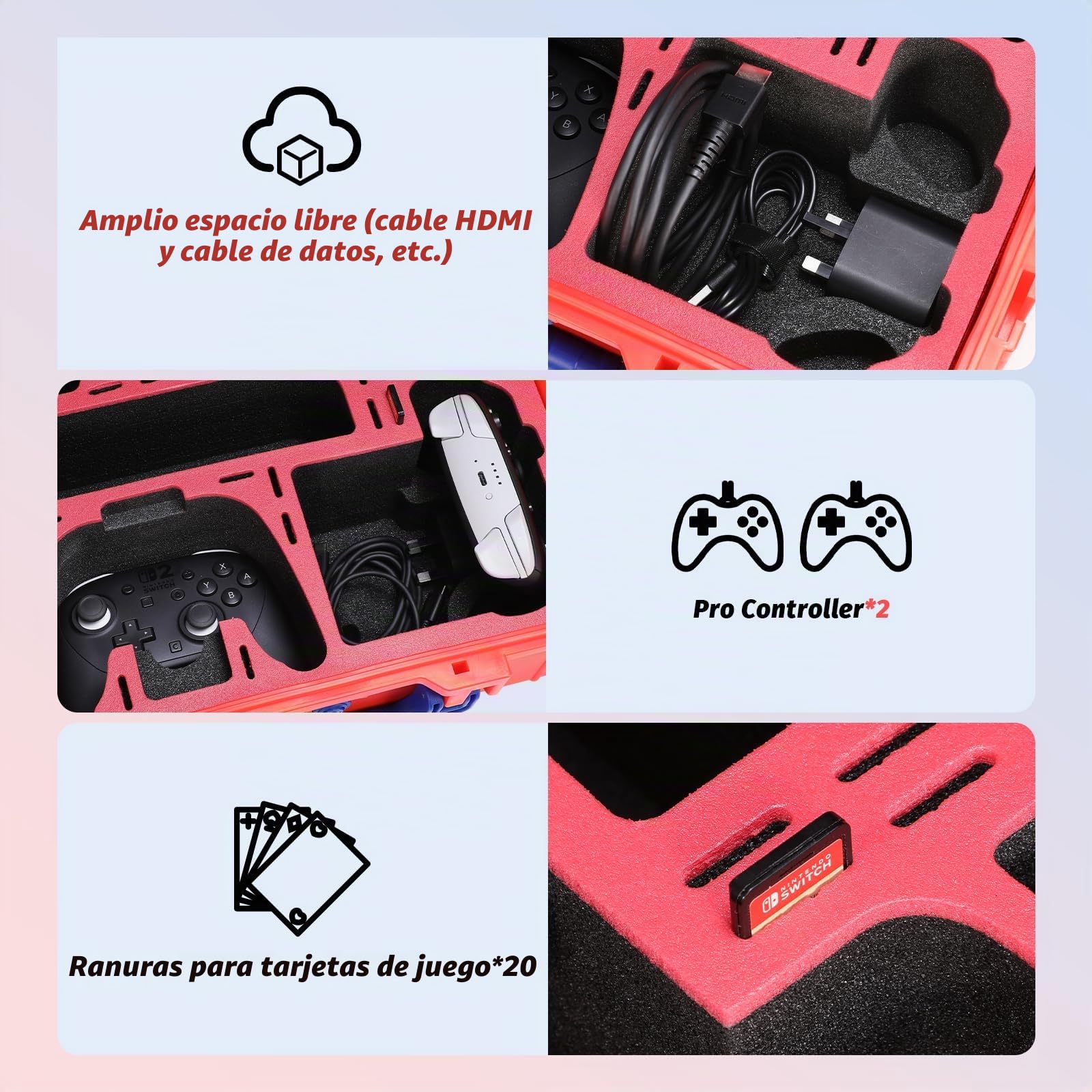 FPVtosky Estuche rígido para Switch 2, Bolsa de Viaje portátil Impermeable para Accesorios de Switch 2, Tiene Capacidad para 2 Pro Controllers, 22 Tarjetas de Juego y Cable HDMI(en Color)