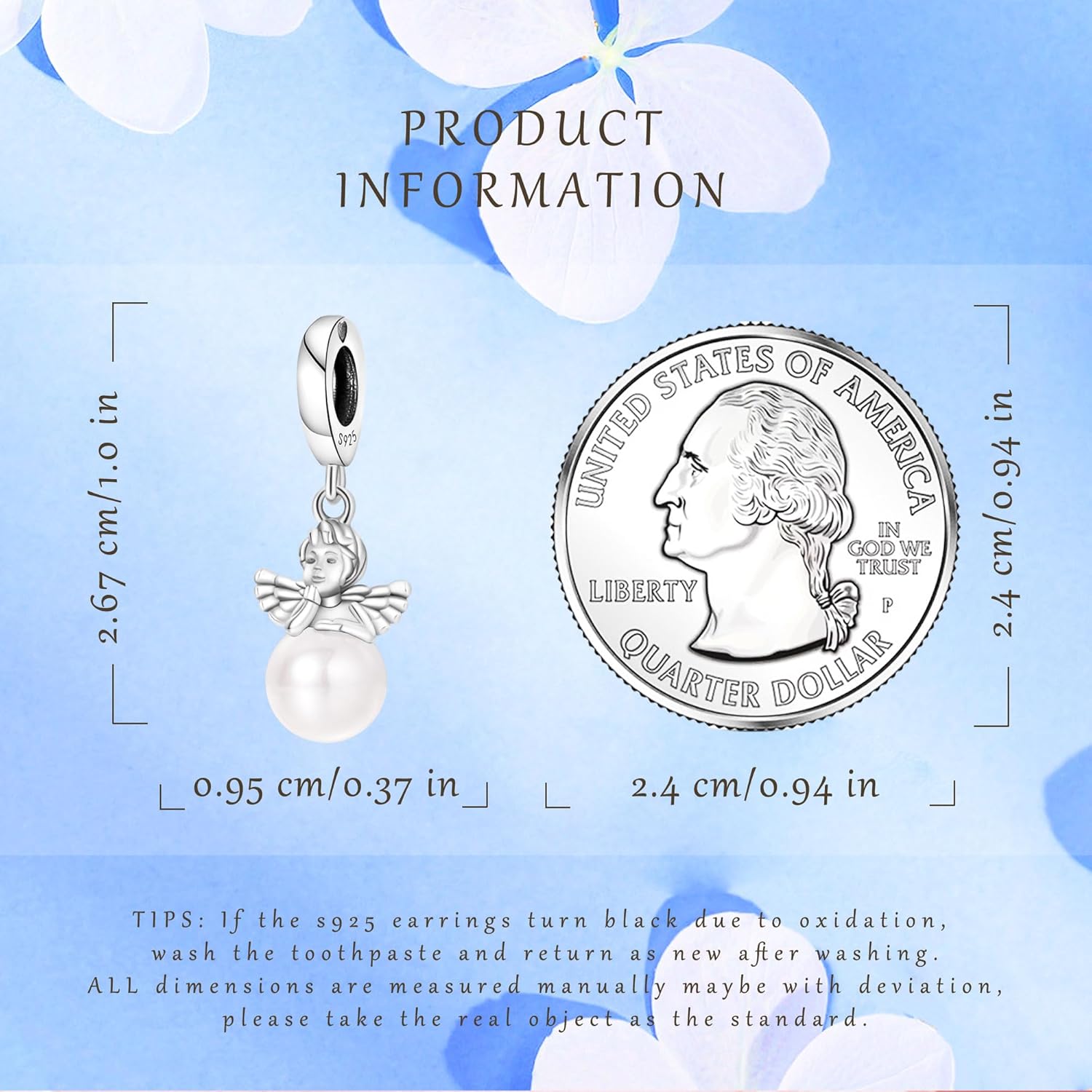 925 Sterling Silver Charms Beads for Bracelets Necklaces, Cute Angel Charm with Pearl Wings Birthday Gifts Pendant Jewelry for Women Men - Image 6