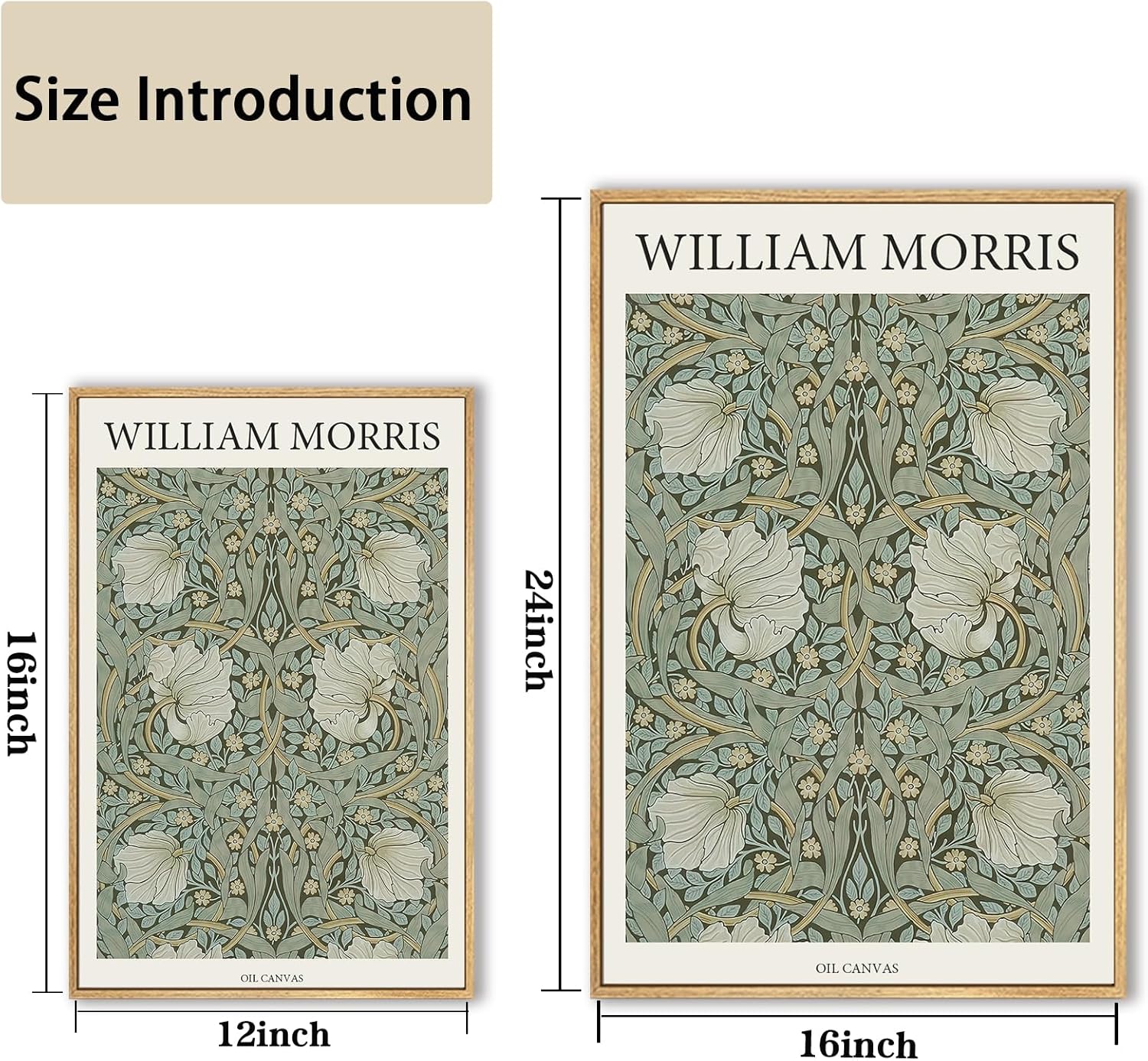 NARIA ART William Morris Framed Canvas Prints Wall Art,Botanical Vintage Traditional Art Print Artwork Ready to Hang for Living Room, Bed Room, Office Home Decoration-16''x24''Natural Framed