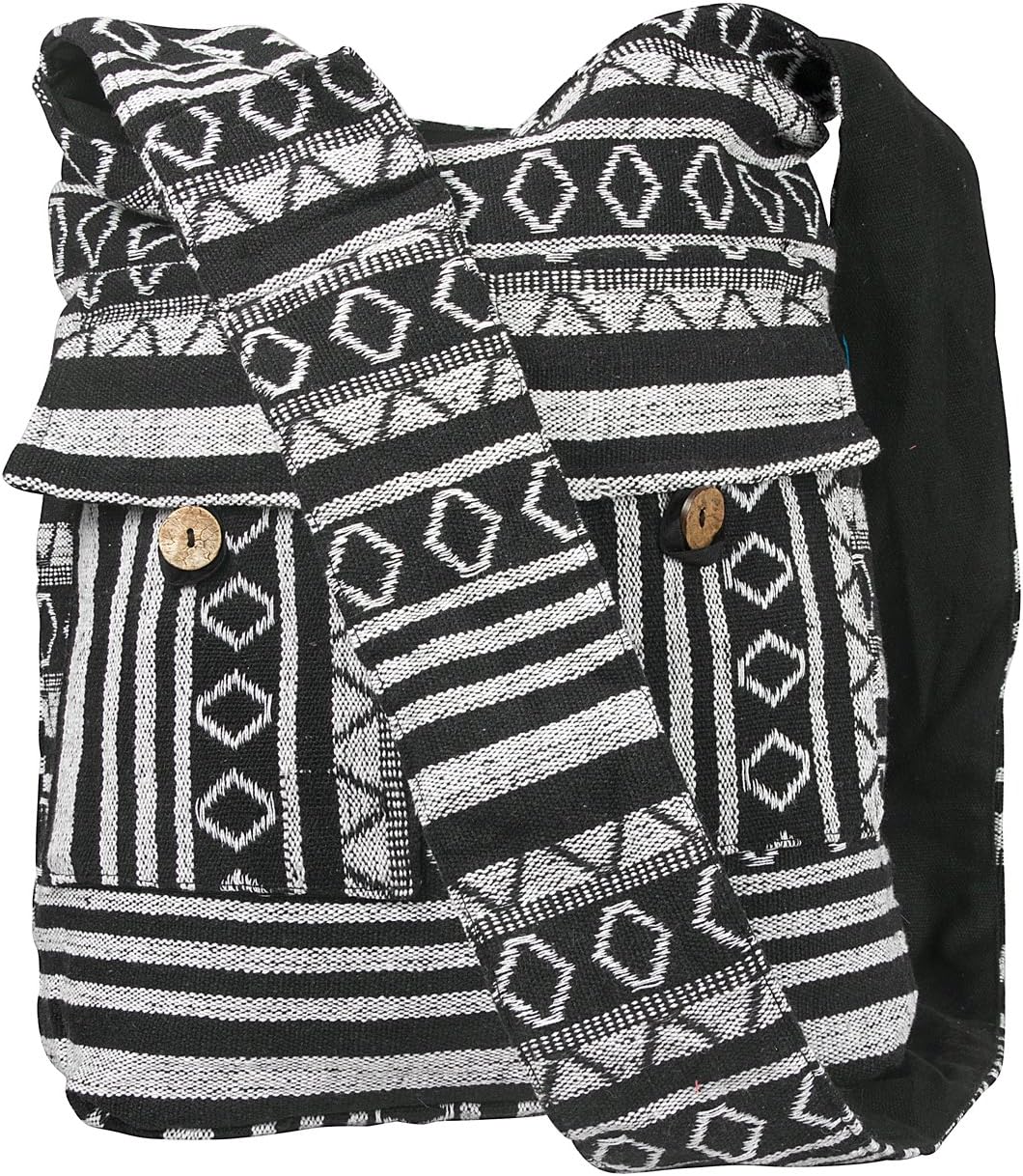 Tribe Azure Aztec Black White Woven Handmade Crossbody Hobo Women Shoulder Bag Sling Casual Large