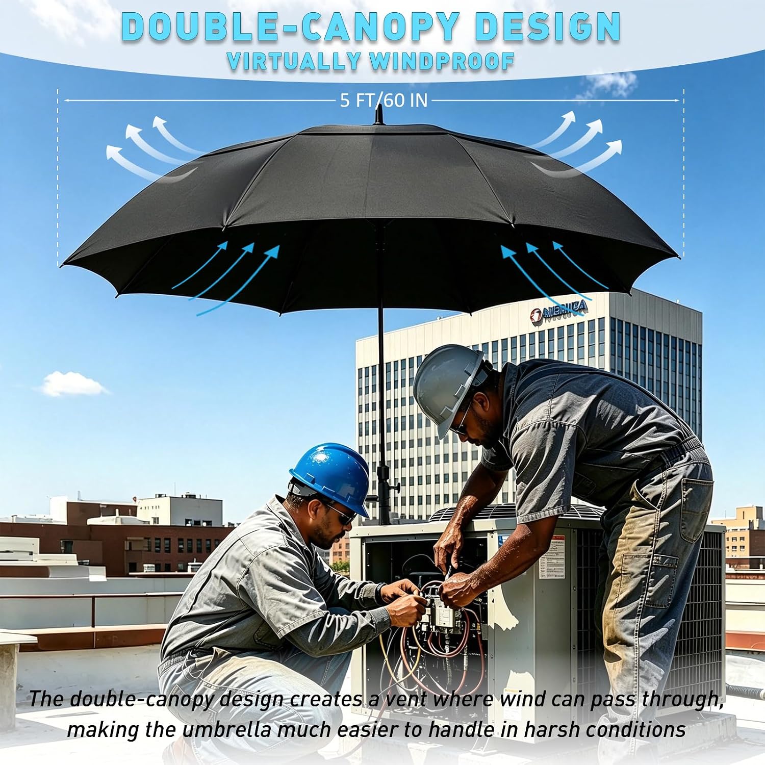 60" HVAC Umbrella with Magnetic Base, Windproof UV Protection, 180° Adjustable Angle, Heavy Duty for Non-Magnetic Surfaces, All Weather Outdoor Use