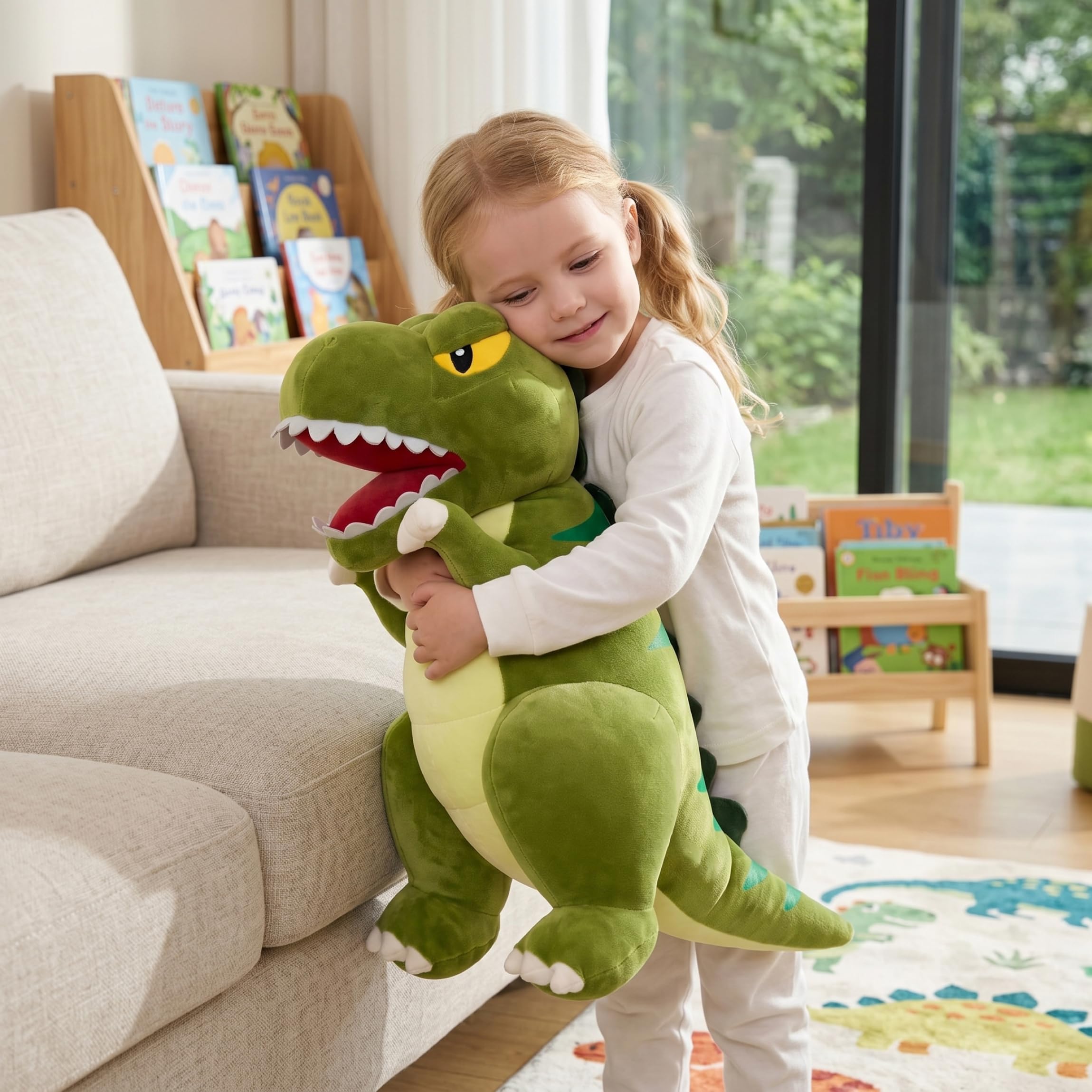 Dinosaurio De Peluche, Lindo Juguete De Peluche De Dinosaurio, Almohada Suave Y Acogedora, Compañero para Niños, Verde, 23, 62 Pulgadas (60 Cm)