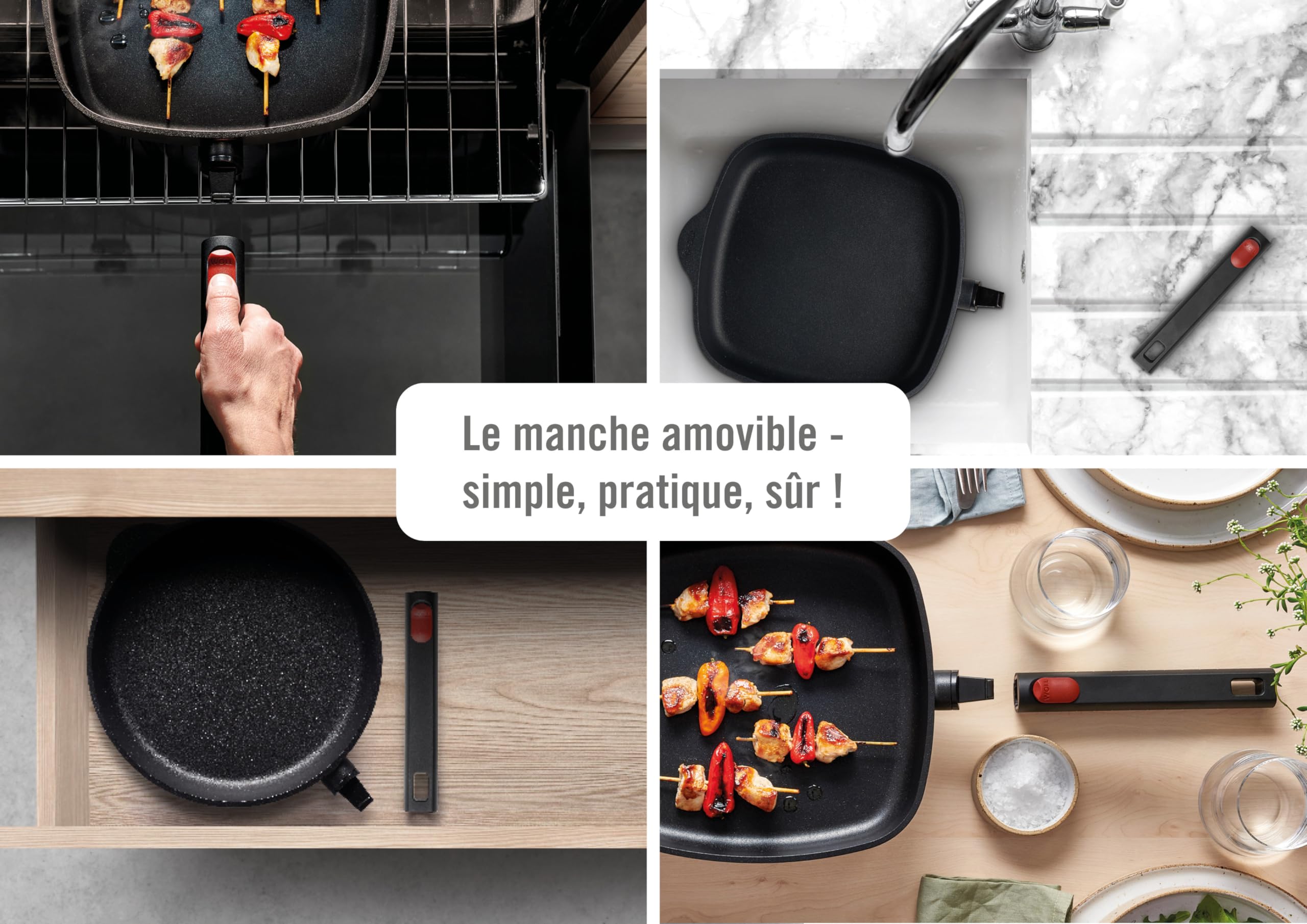 Woll – Poêle carrée Eco Logic QXR 28 x 28 cm, hauteur 6,5 cm, avec manche amovible – poêle antiadhésive sans PFAS, compatible four – poêle induction – poêle carrée – poêle à frire carrée