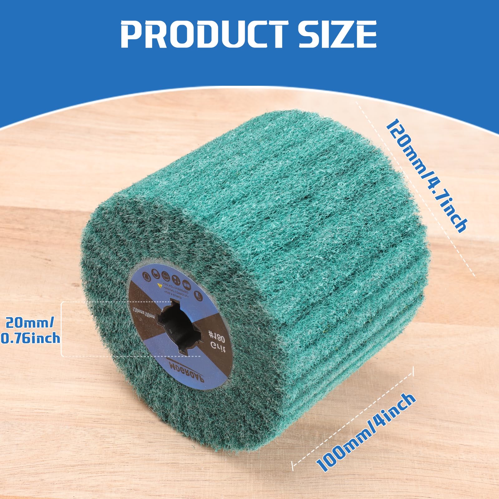 Rouleau abrasif Brosse Grain 180 Manchons de meuleuse, Rouleau de meuleuse Brosse Rouleaux abrasifs pour Satineuse Brosseuse Surface en Bois Métal Polissage