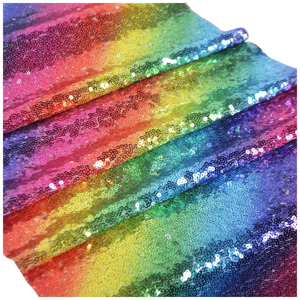 Rainbow Sequins Table Runner Rectangle Placemats Table Cover Hawaiian Christmas Halloween Wedding Summer Holiday Banquet Birthday Party Decorations 12" x 71" Glitter Table Runner 1 Pack