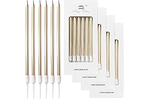 24 Count Champagne Gold Birthday Cake Candles, Metallic Long Thin Cake Candles...