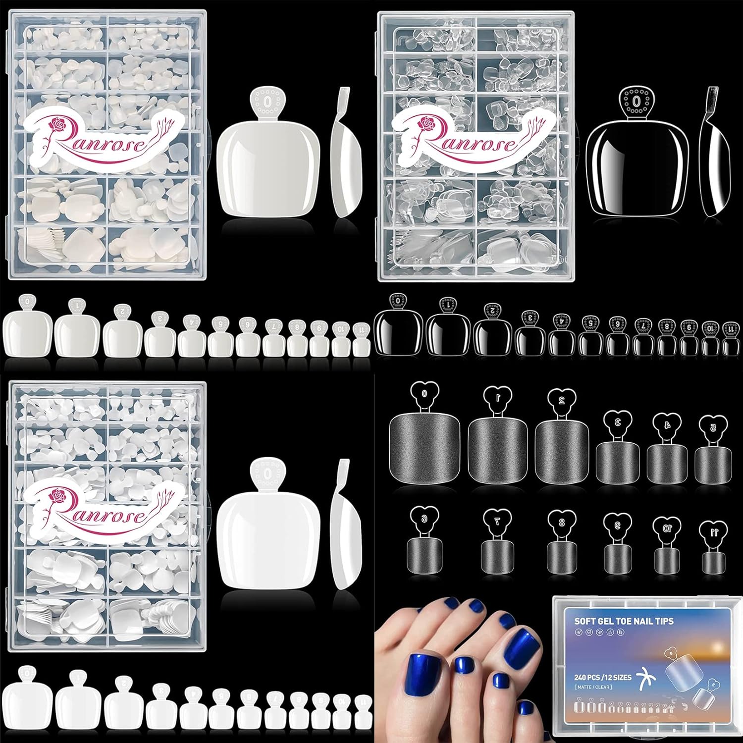 Ranrose Fake Toenail Tips 960PC Full Cover Acrylic Toenails