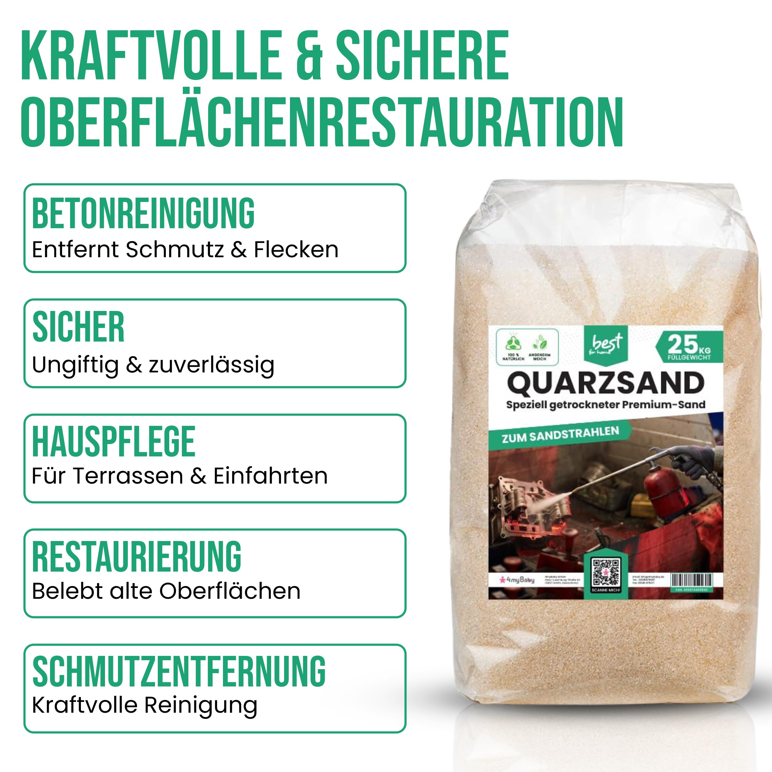 Sand Strahlmittel | Quartz sand für sandstrahlen | quarzsand 25kg (0,8-1,2) sandstrahlgranulat | Sand zum sandstrahlen | Effektives Mehrwegstrahlmittel, ideal für Sandstrahlen