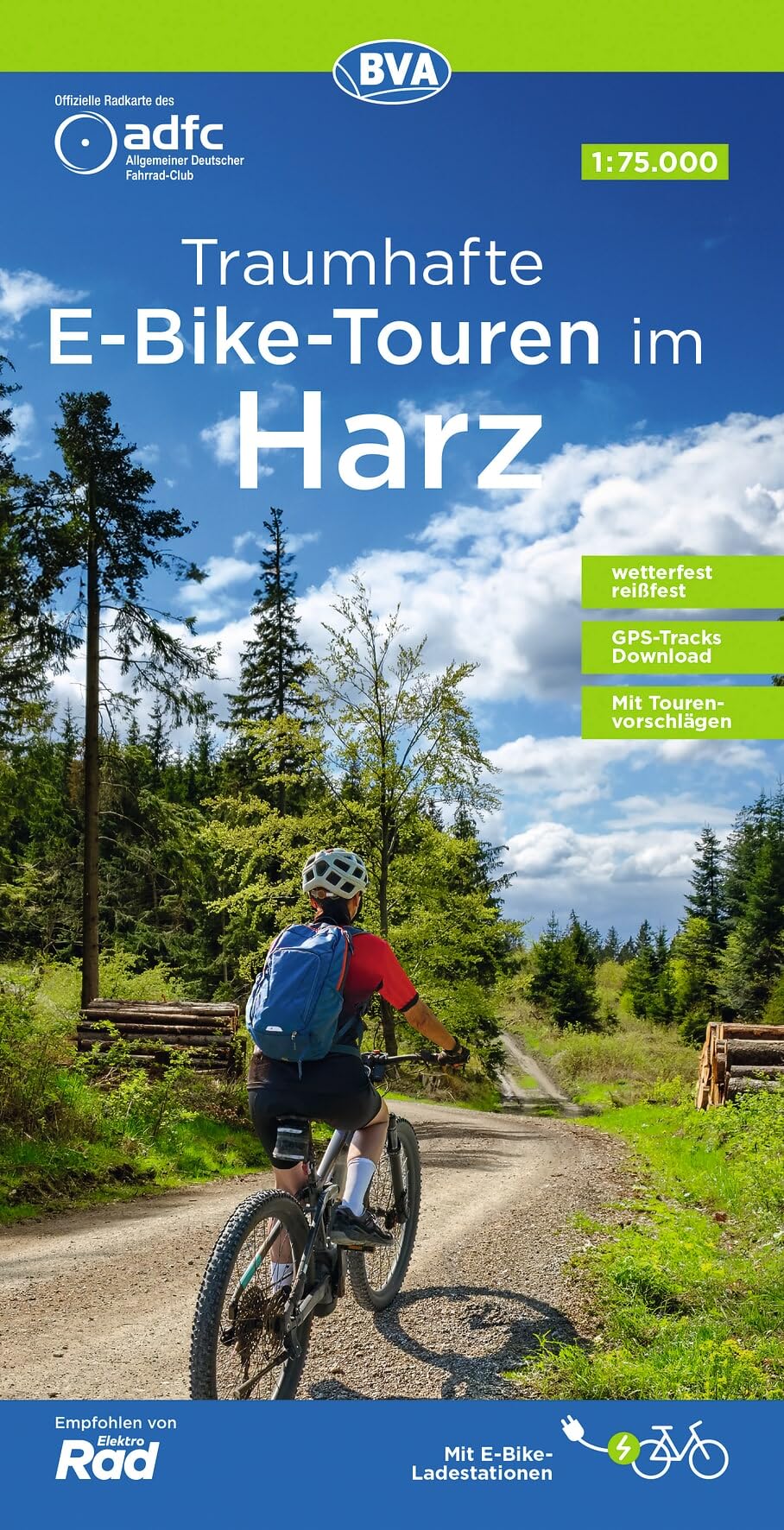 BVA ADFC Regionalkarte Traumhafte E-Bike-Touren im Harz 1:75.000: mit Tagestourenvorschlägen, reiß- und wetterfest, GPS-Tracks Download,