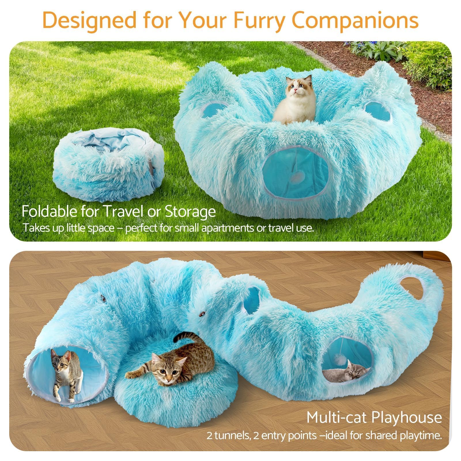 Tunnel Chat Pliable Tunnelle pour Chaton pour Jouer, Courir, se Cacher, Dormir Couffin pour Chats Aire de Jeu Peekaboo,Tunnel avec4 Points d'entrée