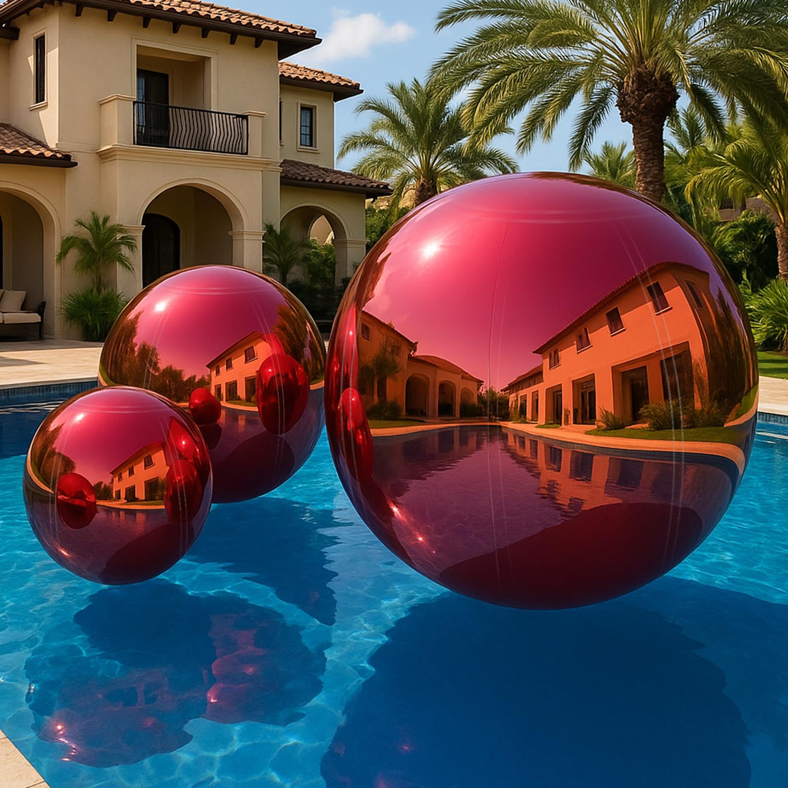 Lot de 4 boules de Noël gonflables réutilisables en PVC pour fête, mariage, décoration (contient une pompe électrique de 0,5 m/0,8 m/1,2 m/1,5 m/600 W) Rouge