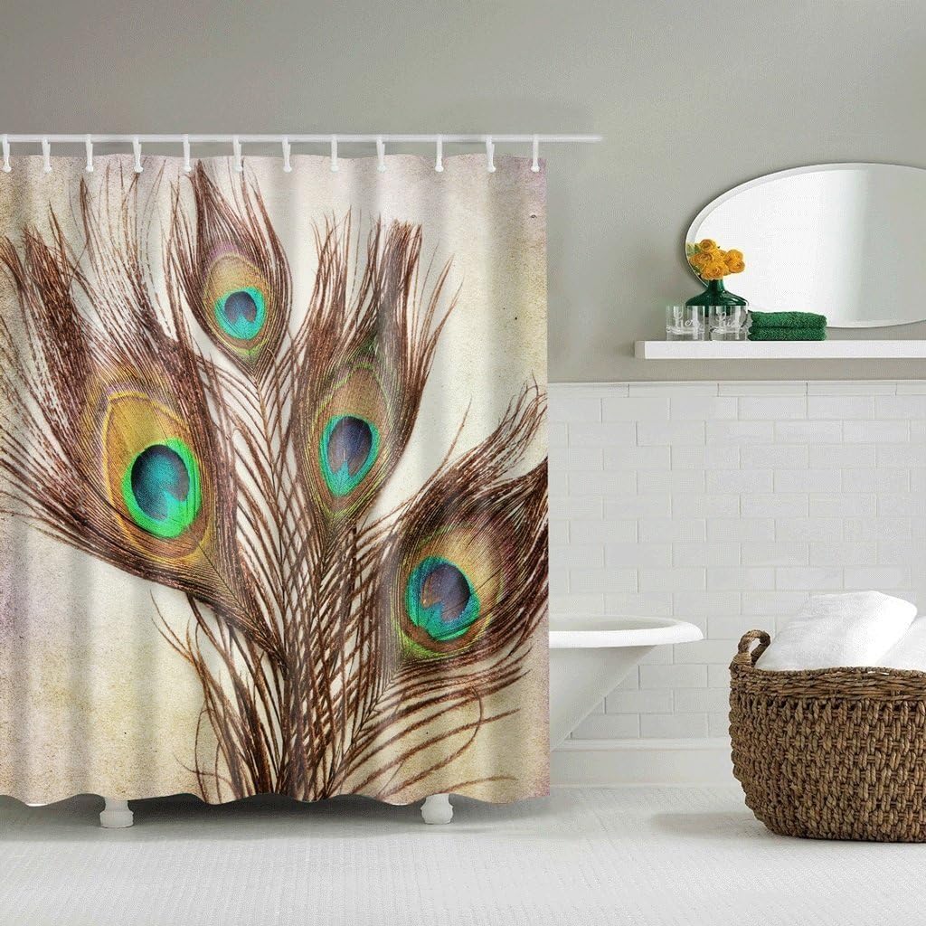 Peacock Shower Curtain by, Peacock Feather Eye Waterproof Fabric Bath Shower Curtains,72 x 72 Inch
