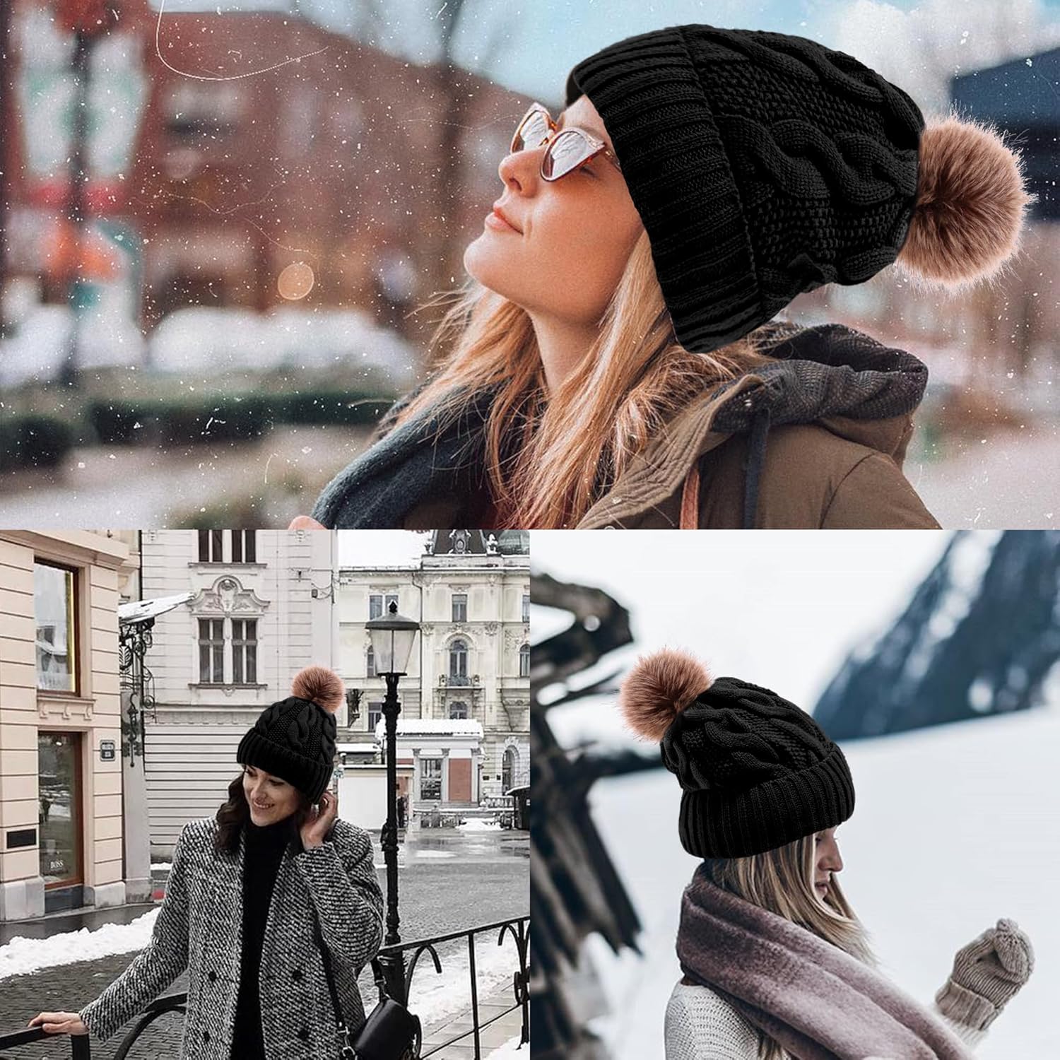 TAROSE Womens Winter Hat Beanie, Warm Soft Hat for Women Pompom Knit Hats Ski Cap with Faux Fur Lined - Image 7