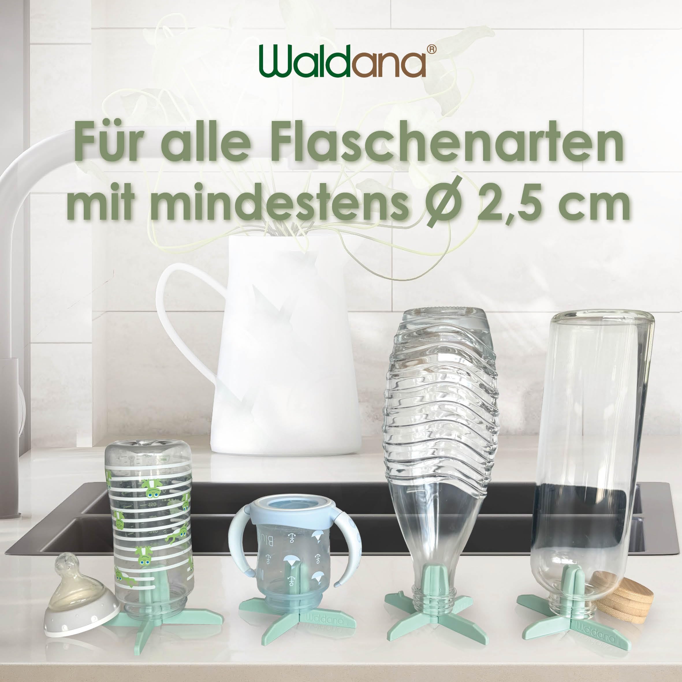 Waldana© Drying Rack for Bottles (Pack of 4) Suitable for SodaStream Glass Carafe I Registered Design I Organic Plastic Drinking Bottles Baby Bottles Dry Frame - Image 2