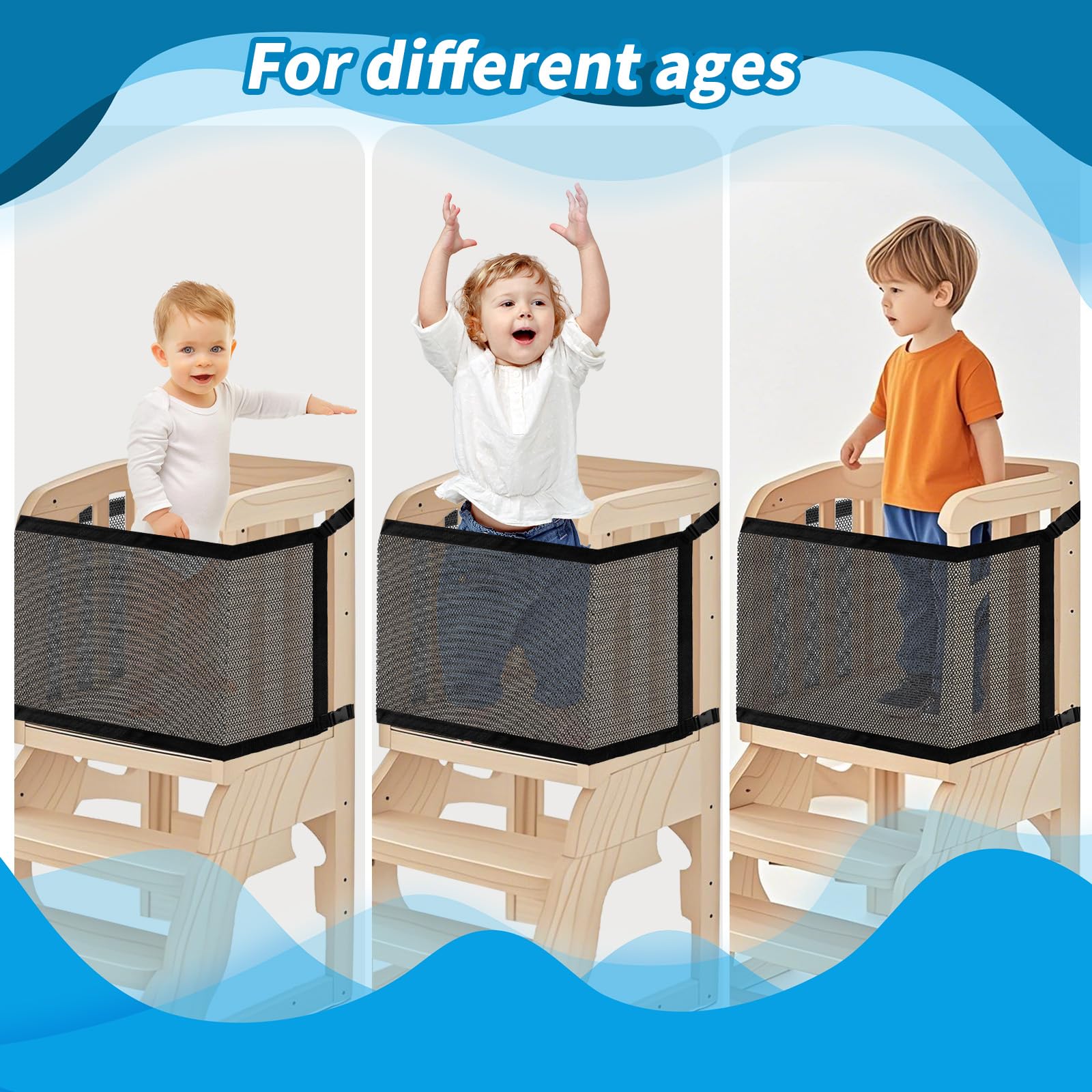 Lyreh Rete Sicurezza Per Torre Bambini, Doppio Strato Rete Sicurezza Torre Apprendimento & Scalino Cucina Aiutante Maglia Fitta Protezione 4 Lati per Gioco dei Bambini e Conservazione Giocattoli