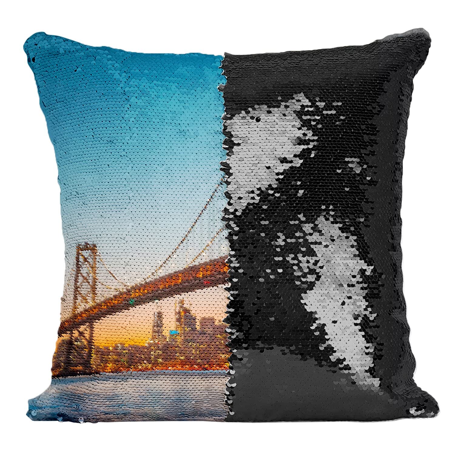 Coussin sequin noir San Francisco Golden Gate pour decoration de salon
