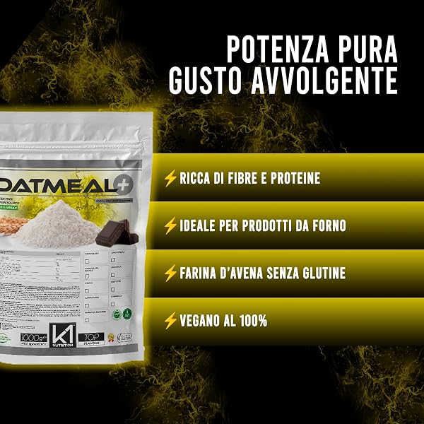 FARINA D' AVENA K1 Nutrition OATMEAL + 1000 gr (1kg) Avena Aromatizzata Istantanea Senza Zuccheri Aggiunti GLUTEN FREE - VEGAN - NON OGM - ALTO CONTENUTO DI PROTEINE E FIBRE (CIOCCOLATO) - 3