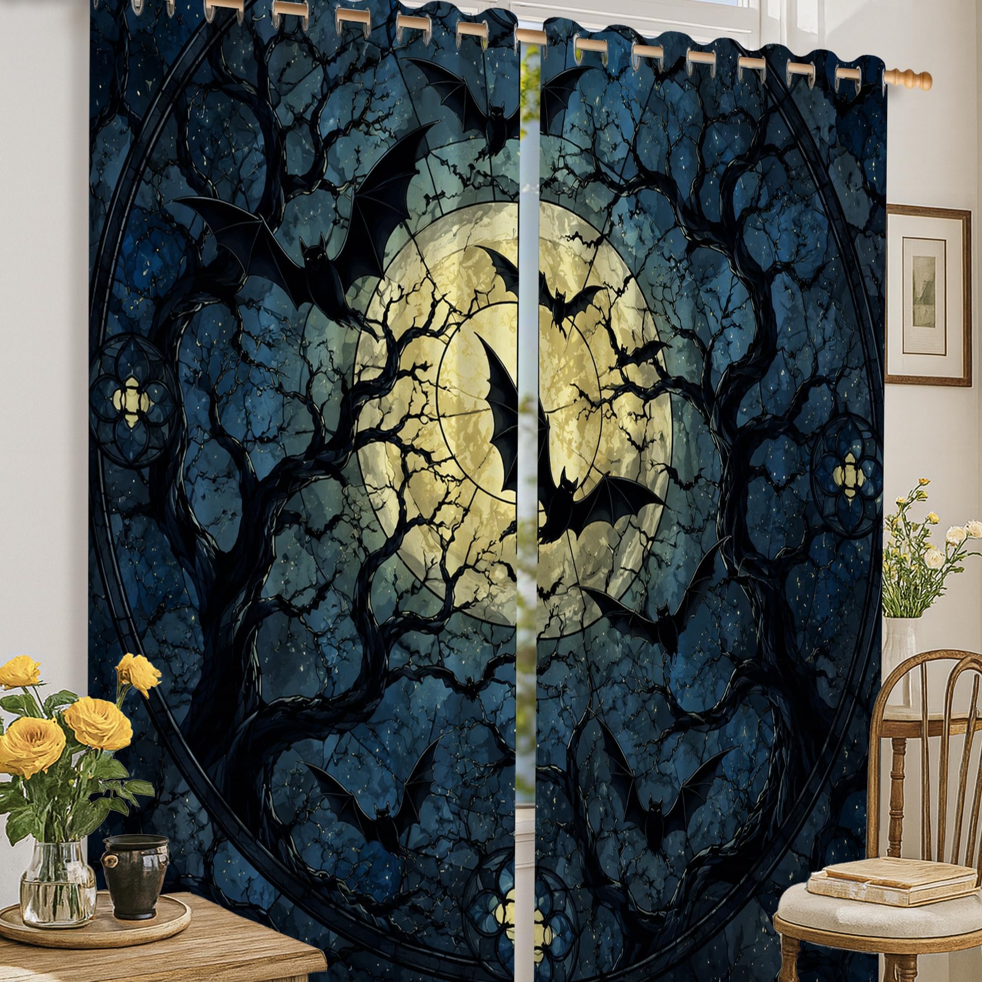 Rideaux occultants motif chauve-souris pour fenêtre chambre Halloween