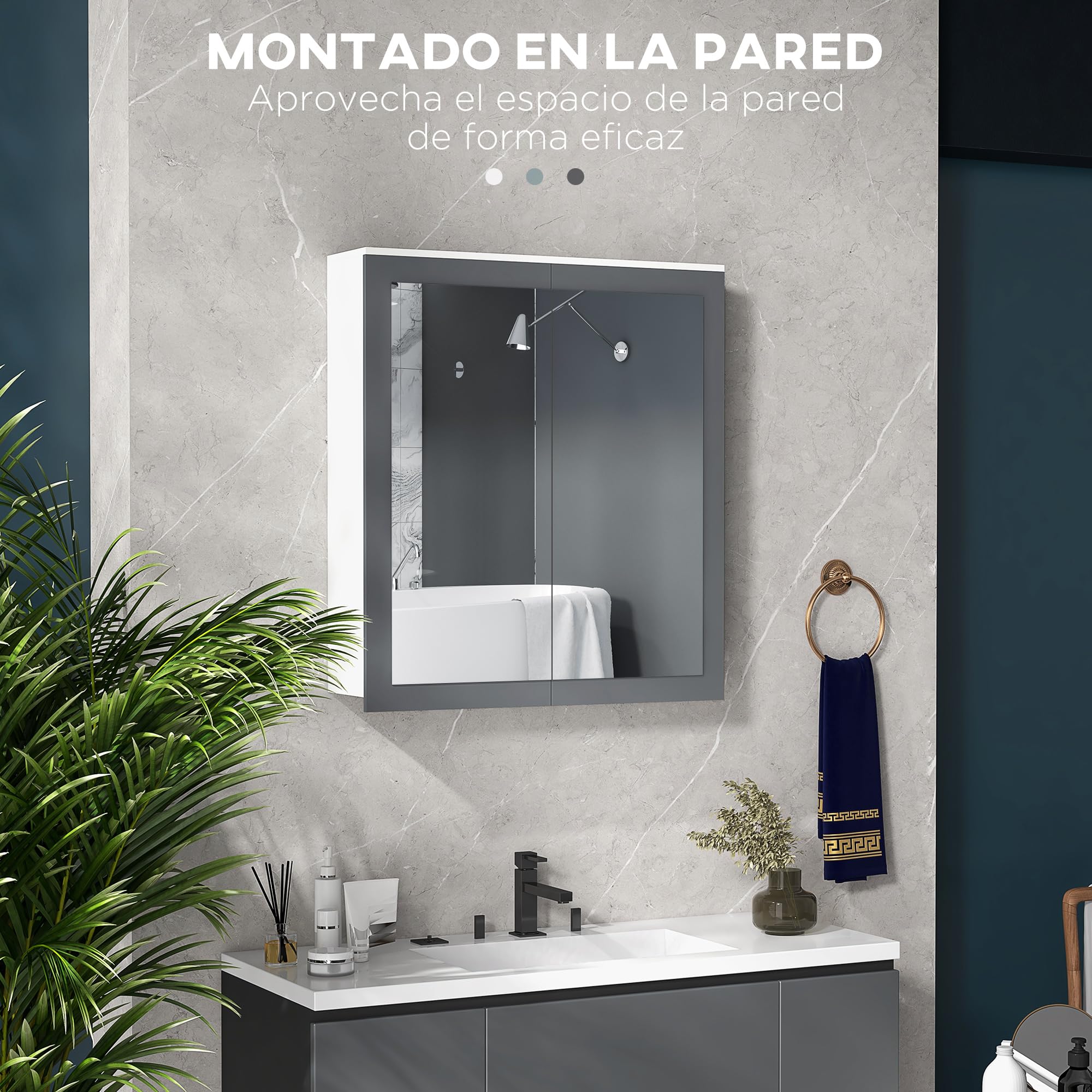 kleankin Armario de Baño con Espejo Armario de Baño para Colgar Mueble de Baño Suspendido con 2 Puertas de Vidrio y Estantes Ajustables 69x17x75,5 cm Blanco