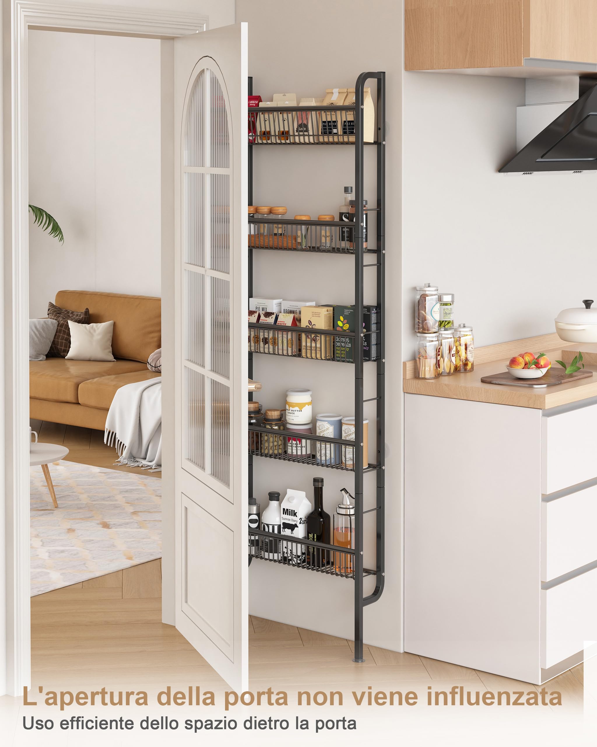 UMDONX Scaffale stretto per bagno, scaffale da parete per cucina, scaffale a scala a 5 livelli, scaffale per libri, scaffale multifunzionale in metallo per spazi ristretti-Nero