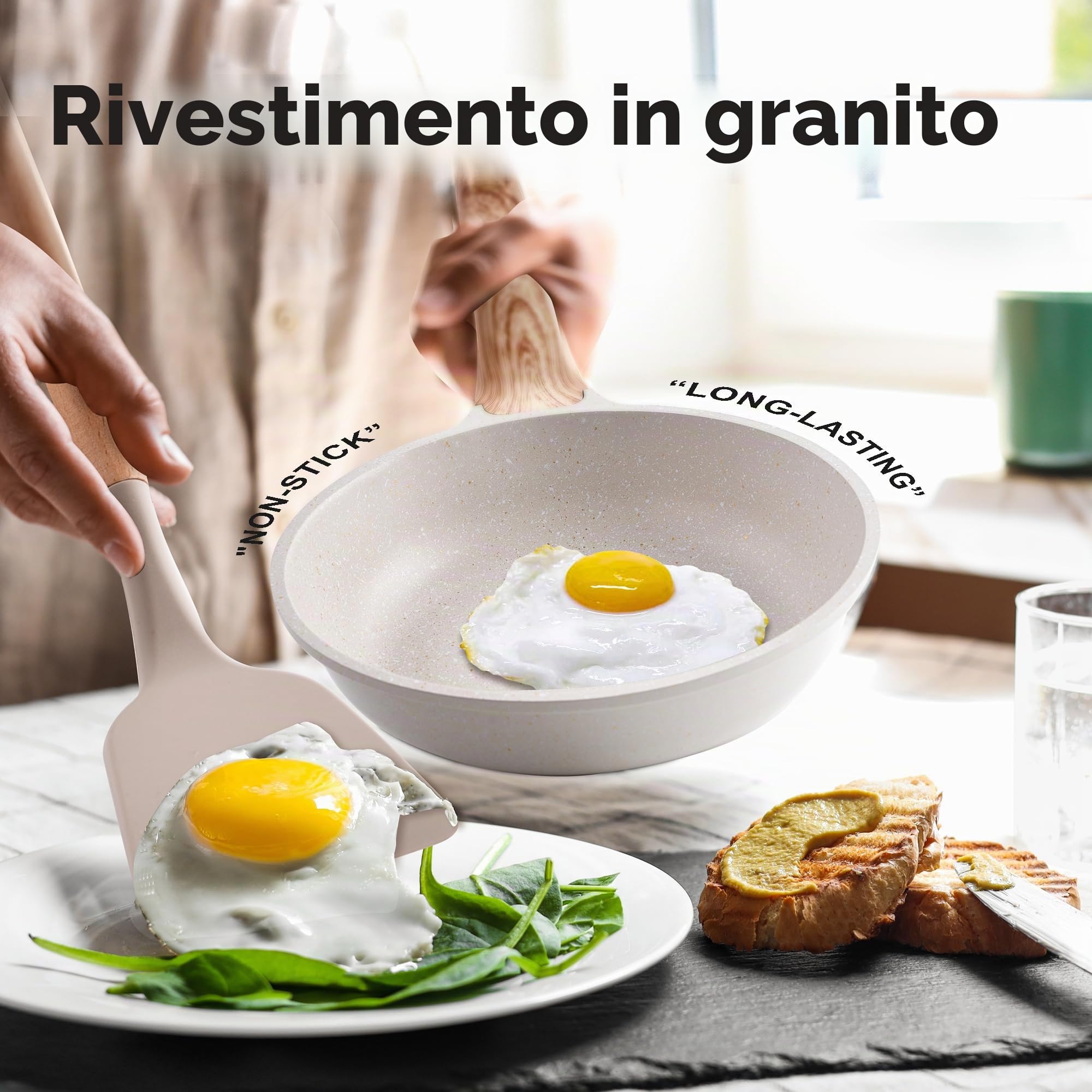 RIOVARM Induzione Set di pentole e padelle con coperchi In granito Antiaderente Set di pentole con padella per grigliare cucina essenziale Pentola Padella per salse Spatole
